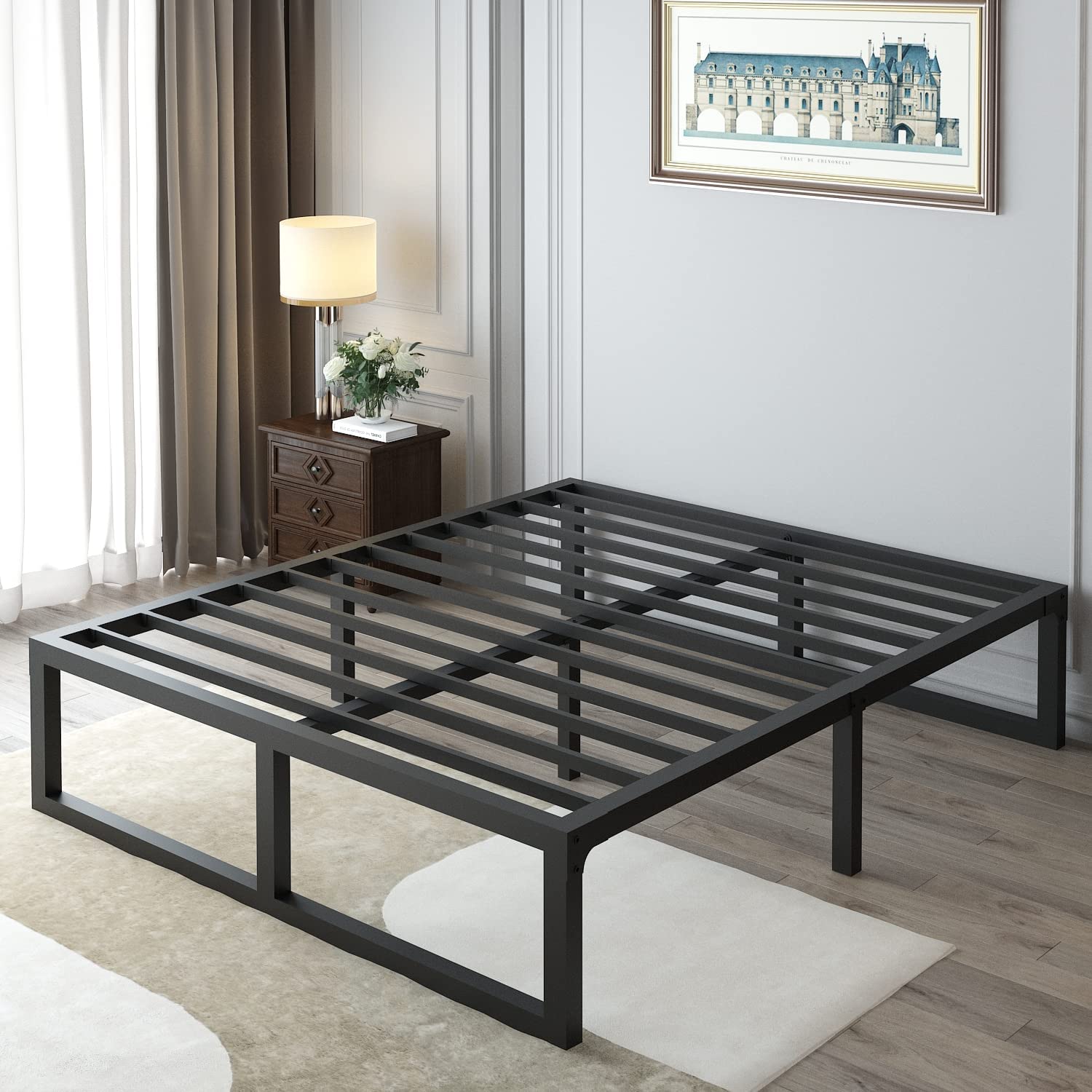 14 Inch Queen Bed Frame,3500 lbs Heavy Duty Metal Platform, Steel Slats Support/No Box Spring Needed/Noise Free/Non-Slip/Easy Assembly