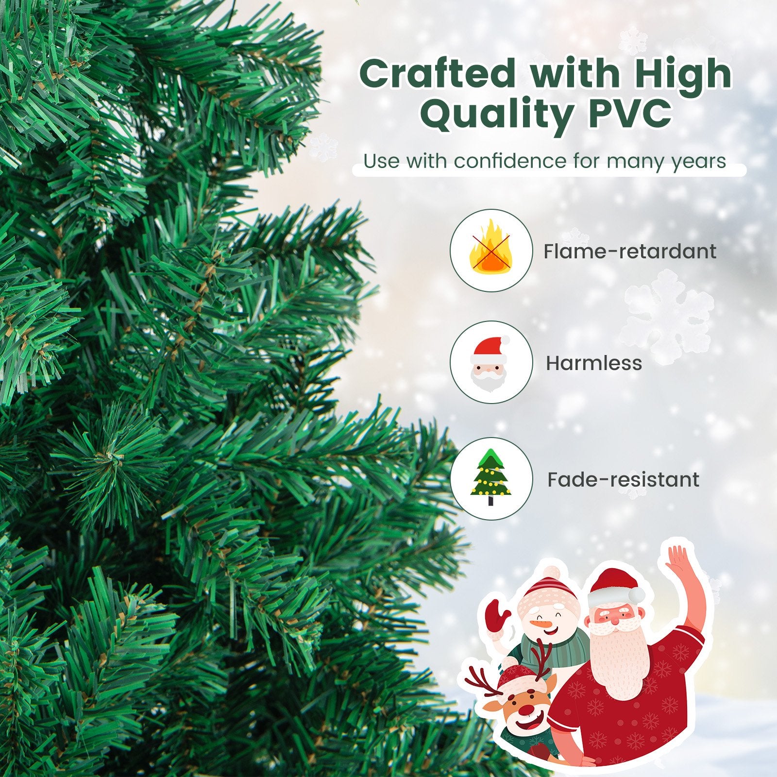 6ft Premium Christmas Tree, Pine Hinged Artificial Holiday Tree with 1000 Tips, Metal Base - Green