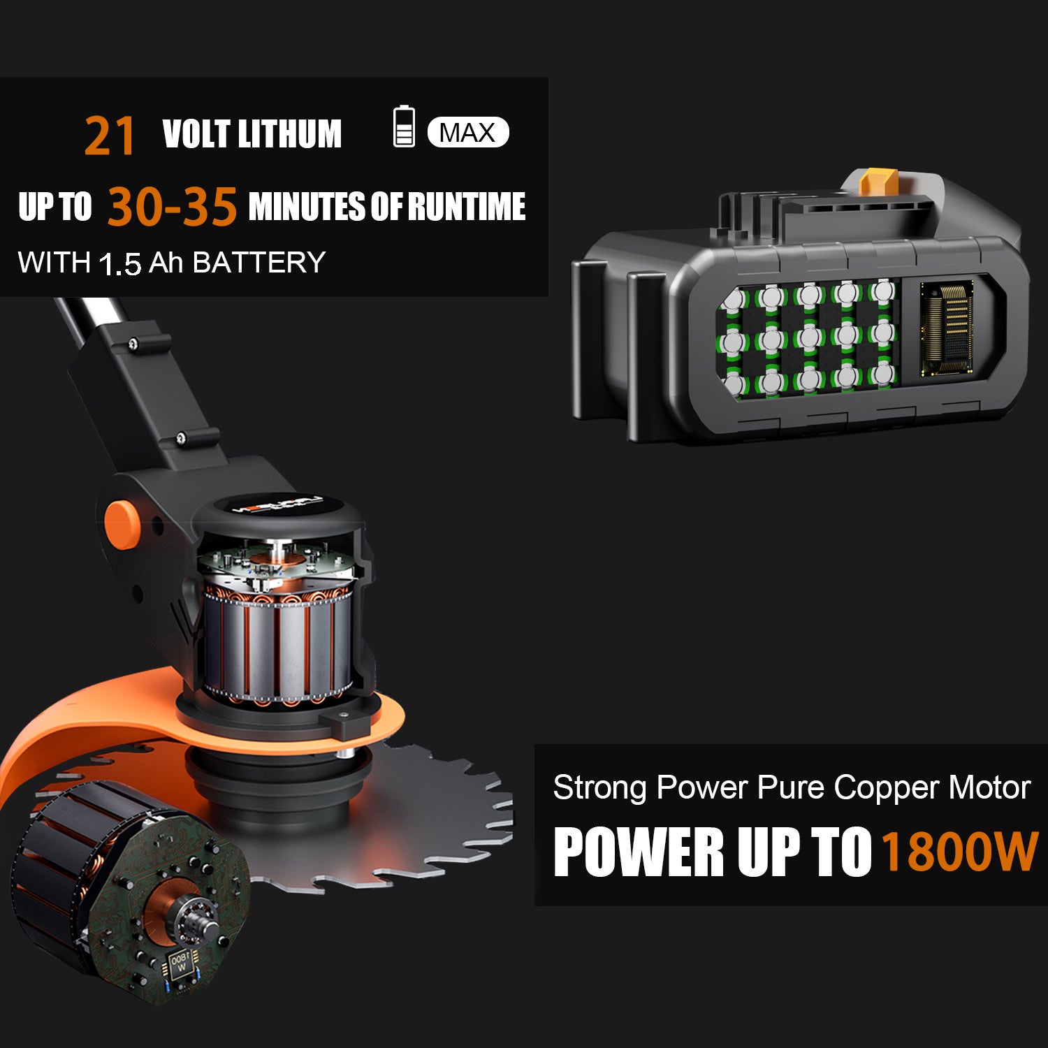 21V String Trimmer with 1.5 Ah Battery and Charger