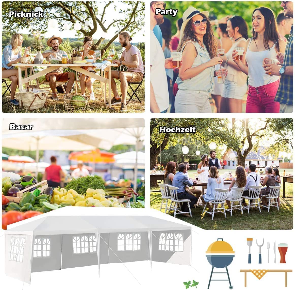 Party Tent 10x30 Patio Outdoor Canopy Shelter with 8 Removable Side Walls
