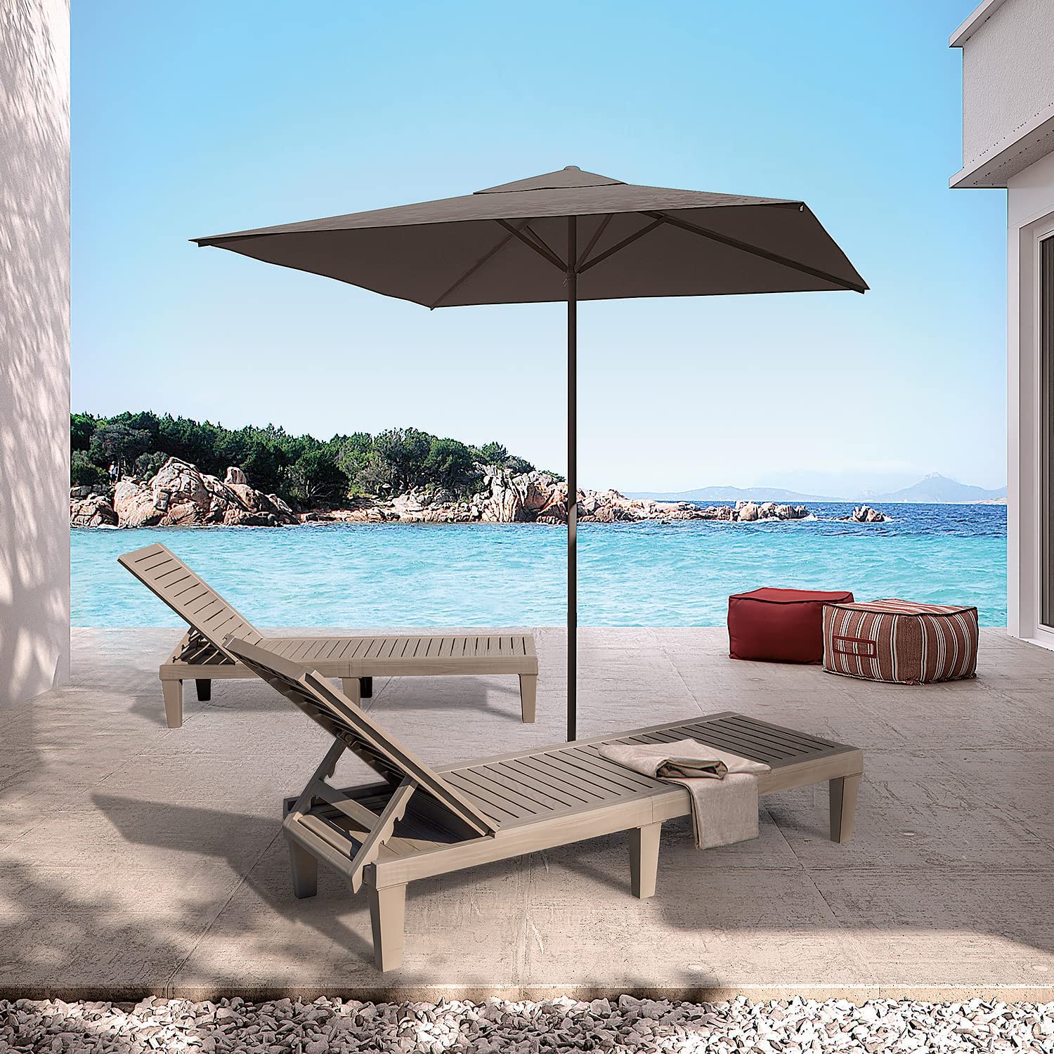 Outdoor Chaise Lounge Chairs Set of 2, Quick Assembly  Waterproof  Lightweight Loungers with Adjustable Back for Poolside, Beach, Garden and Yard (Taupe)
