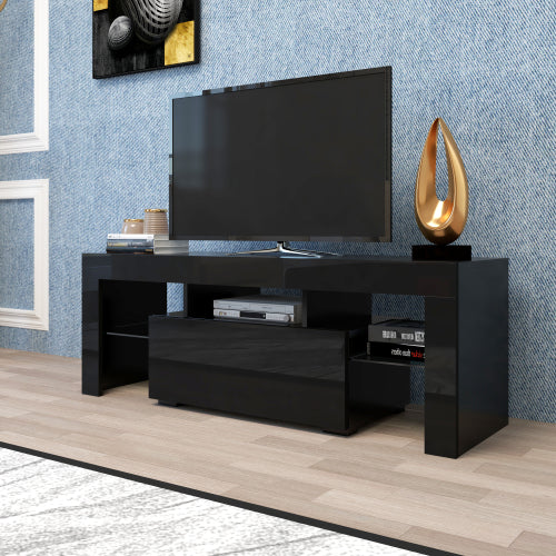 Black TV Stand with LED RGB Lights,Flat Screen TV Cabinet