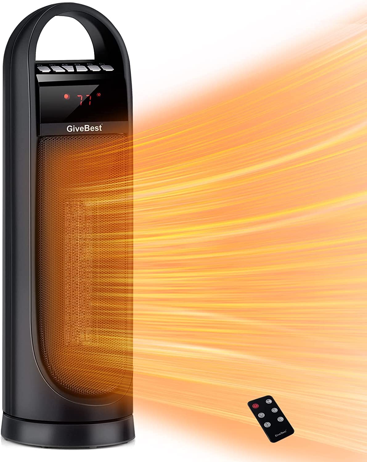 22 Tower Space Heater, 1500W 900W Ceramic Quiet Room Heater with Remote Control, Oscillation, Thermostat, Overheat Tip-Over Protection, Digital Rotating Heater for Room Home Office