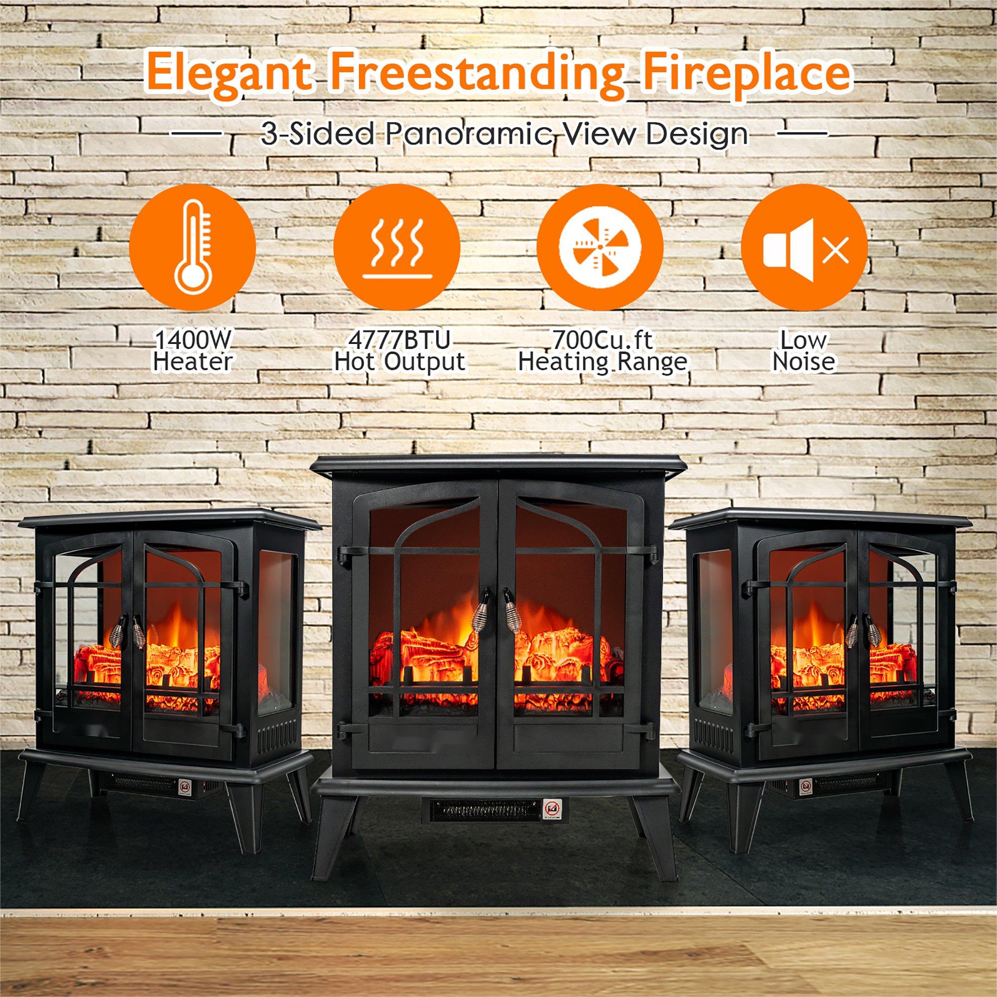 25in Freestanding Electric Fireplace Heater Stove W/ Realistic Flame effect 1400W