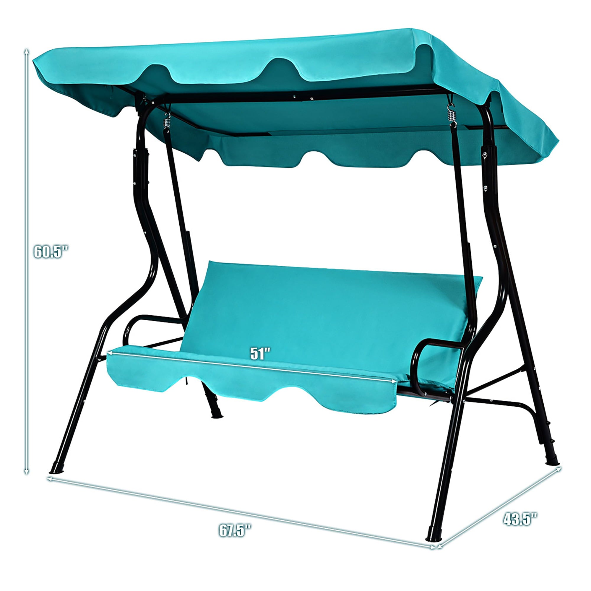 Patio 3 Seats Canopy Swing Glider Hammock Cushioned Backyard Blue