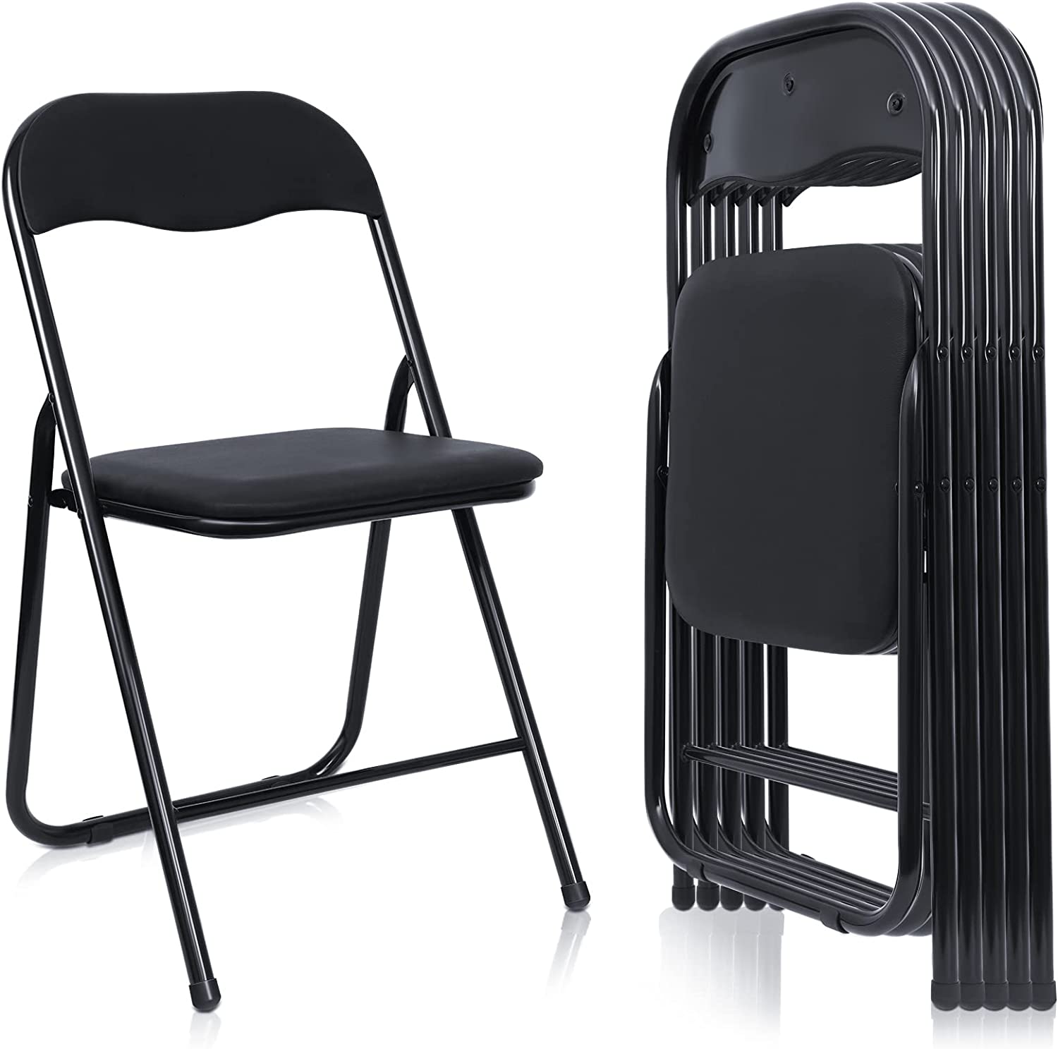 Deluxe Vinyl Padded Metal Folding Chair, 6 Pack, Black