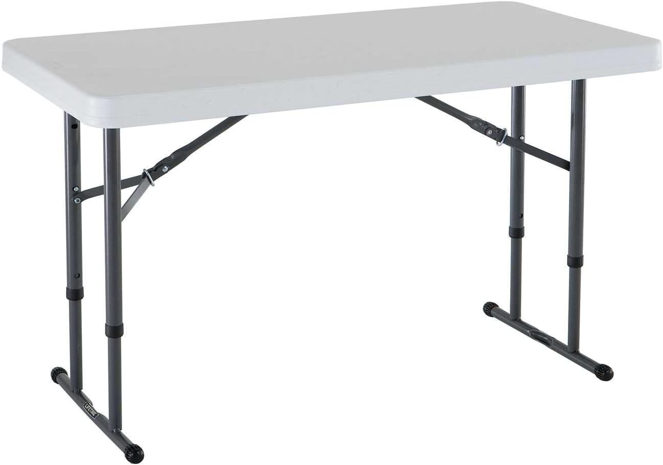 Commercial Height Adjustable Folding Utility Table, 4 Feet, White Granite