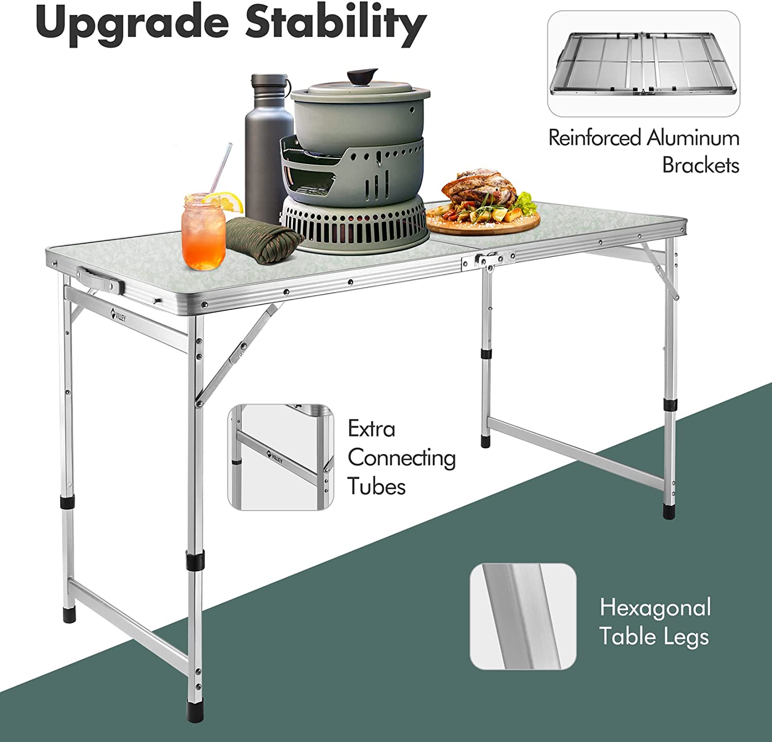 3ft Folding Camping Table, Portable Lightweight Outdoor Table with Aluminum Adjustable Legs for Travel Picnic Cooking Beach