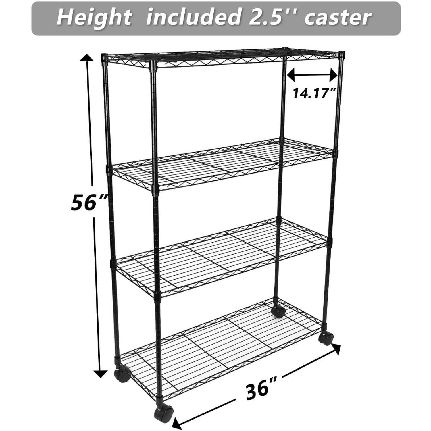 4 Shelf Wire Shelving Unit Garage NSF Wire Shelf Metal Storage Shelves Heavy Duty Height Adjustable for 1000 LBS Capacity Black