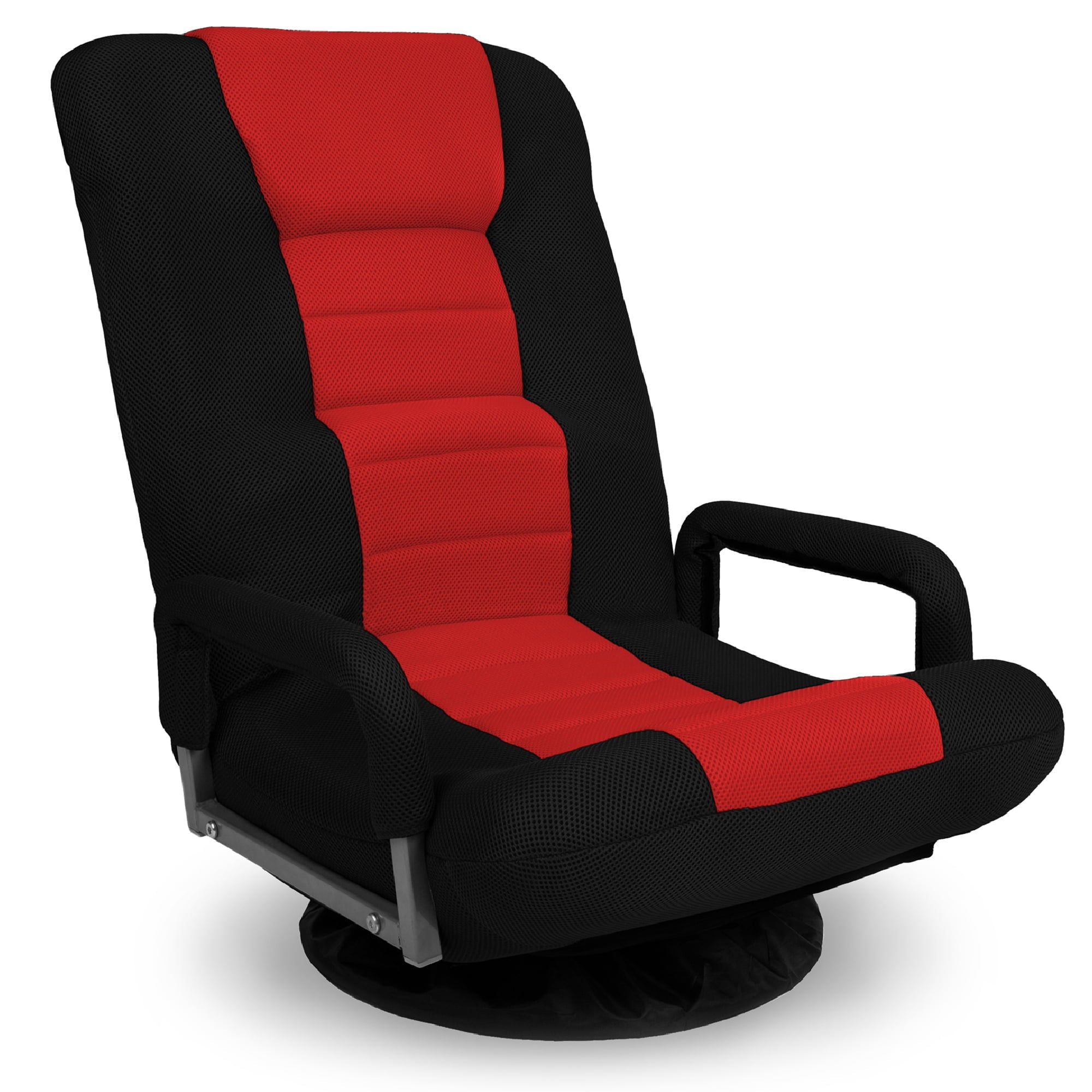 360-Degree Swivel Gaming Floor Chair w/ Armrest Handles, Foldable Adjustable Backrest - Black/Red