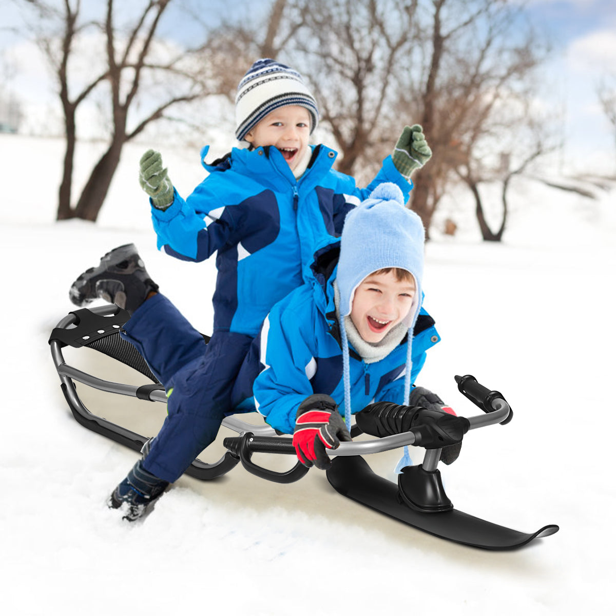 Snow Racer Sled Textured Grip Handles Mesh Seat Snow Slider