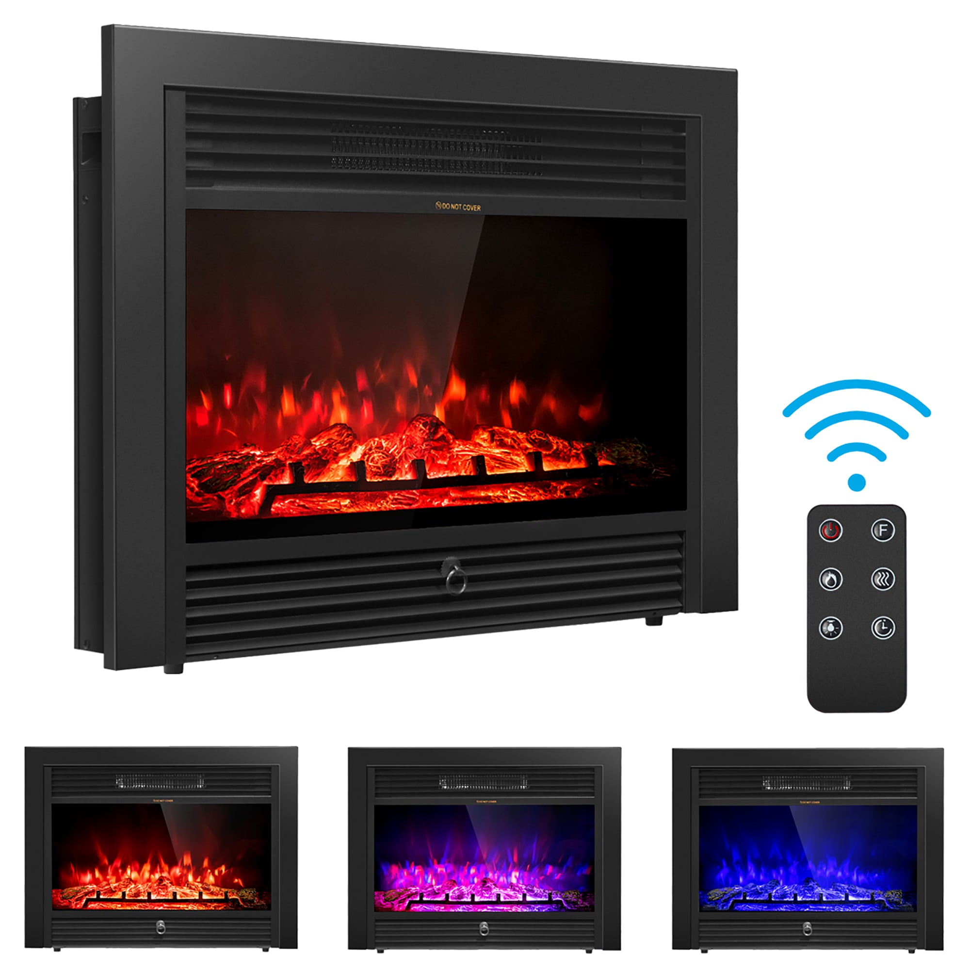 28.5in Fireplace Electric Embedded Insert Heater Glass Log Flame Remote