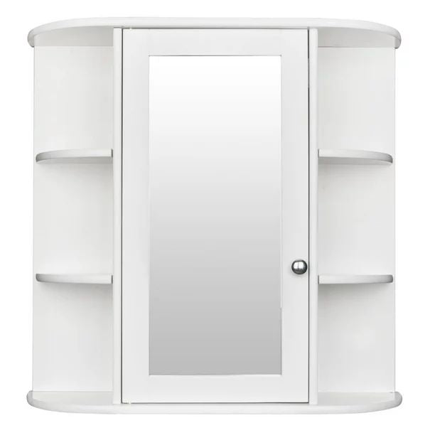 Wooden Bathroom Wall Mounted Storage Cabinet with Mirror Door  8 Shelves, White