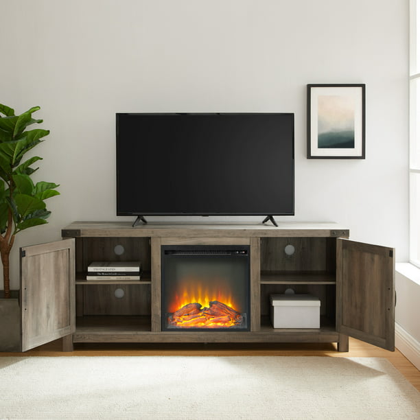 Fireplace TV Stand for TVs up, Black Oak