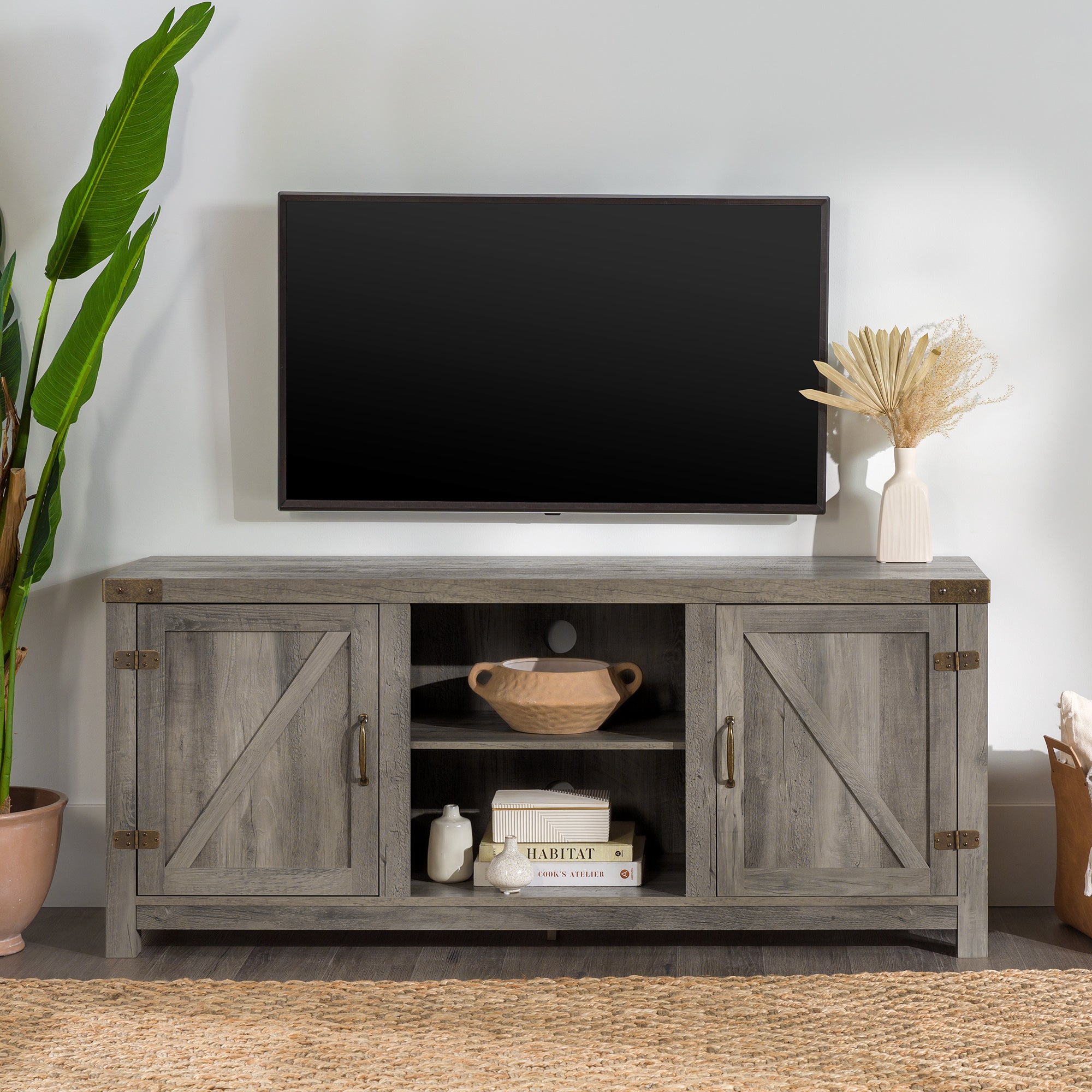 Modern Farmhouse Barn Door TV Stand for TVs up