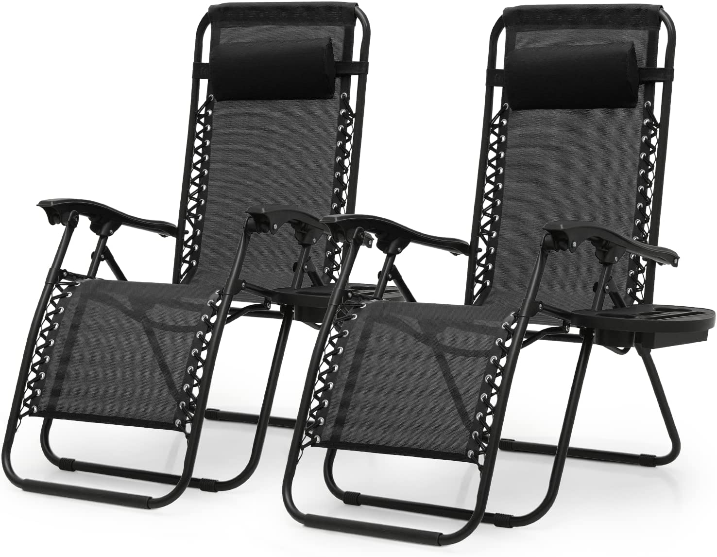 2 Pack Utility Tray Steel Zero-Gravity Chair - Black and Gray