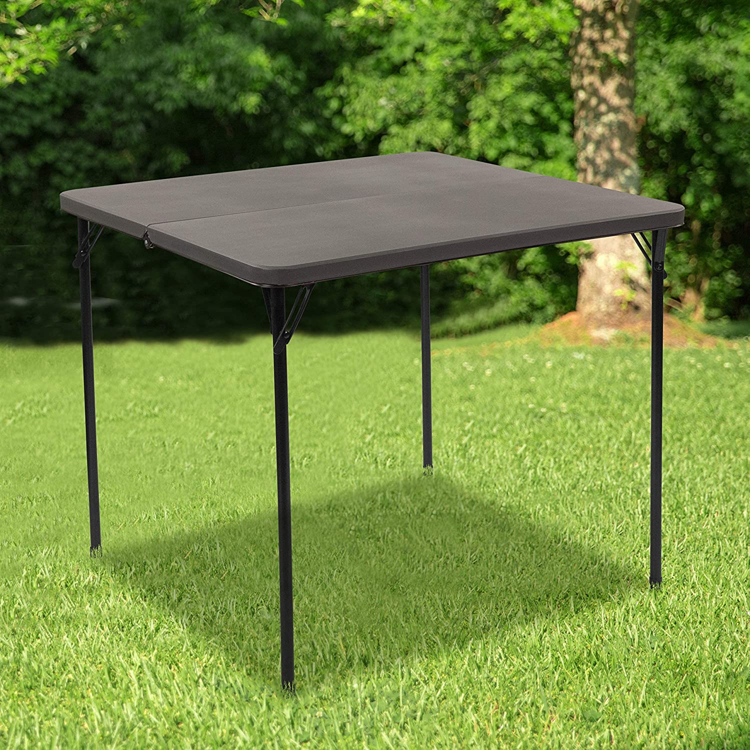 Furniture Dunham 2.83-Foot Square Bi-Fold Dark Gray Plastic Folding Table with Carrying Handle