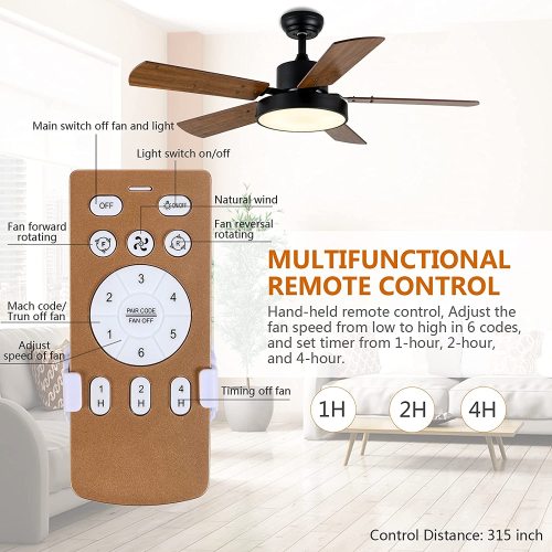 Simple Deluxe 44 inch Ceiling Fan with LED Light and Remote Control, 6 Speed Modes, 2 Rotating Modes , Timer