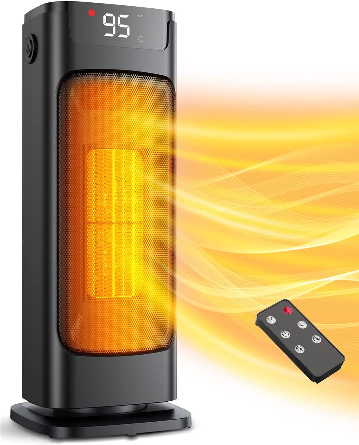 Space Heater, 1500W Heaters for Indoor Use with Thermostat, 3S Fast PTC Ceramic Heating, Overheat Protection, 90¡ã Oscillating, 12H Timer, Remote Control Electric Heater for Bedroom Large Room