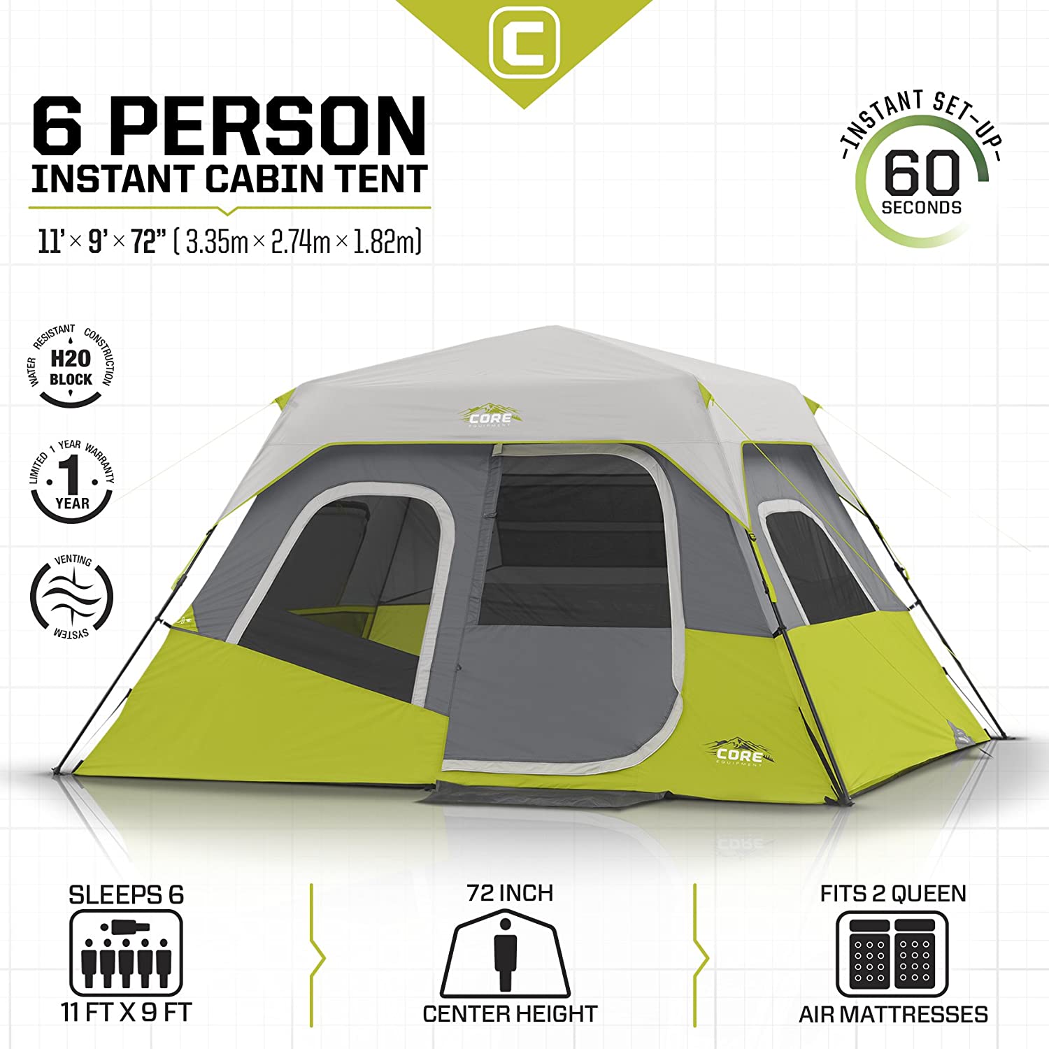 6 Person Instant Cabin Tent Portable Large Pop Up Tent