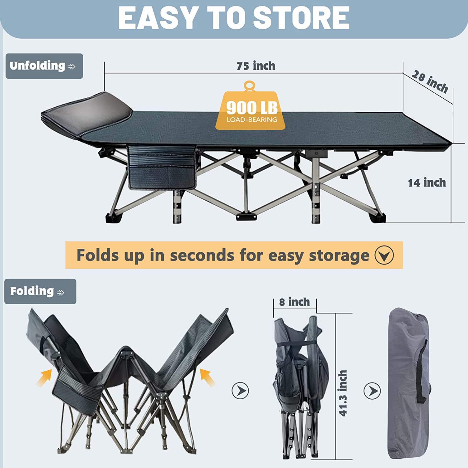 Folding Camping Cot, Folding Cot Camping Cot for Adults Portable Folding Outdoor Cot with Carry Bags for Outdoor Travel Camp Beach Vacation
