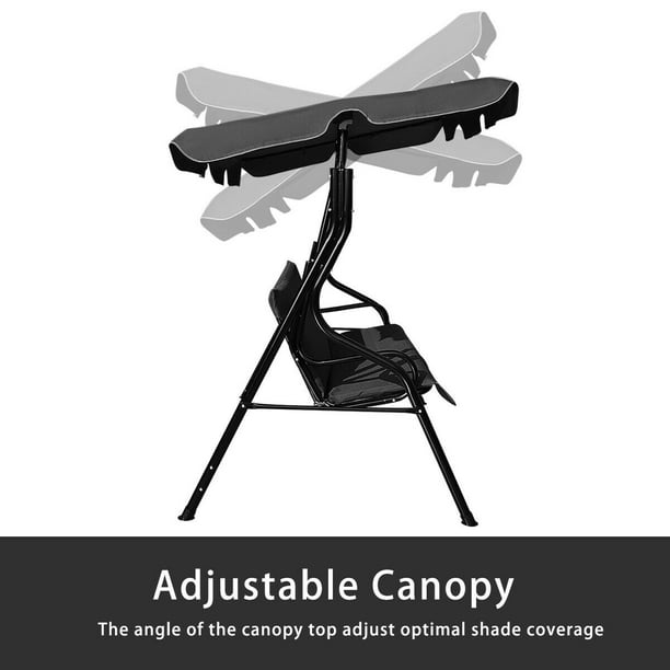 Patio 3 Seats Canopy Swing Glider Hammock Cushioned Steel Frame Outdoor Black