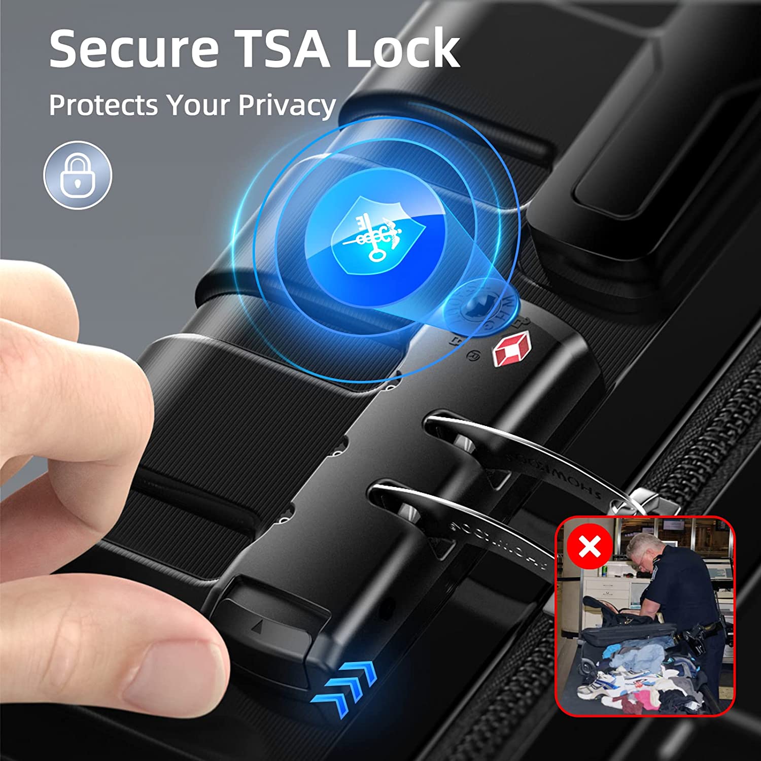 3-Piece Nested Spinner Suitcase Luggage Set with TSA Lock, Black