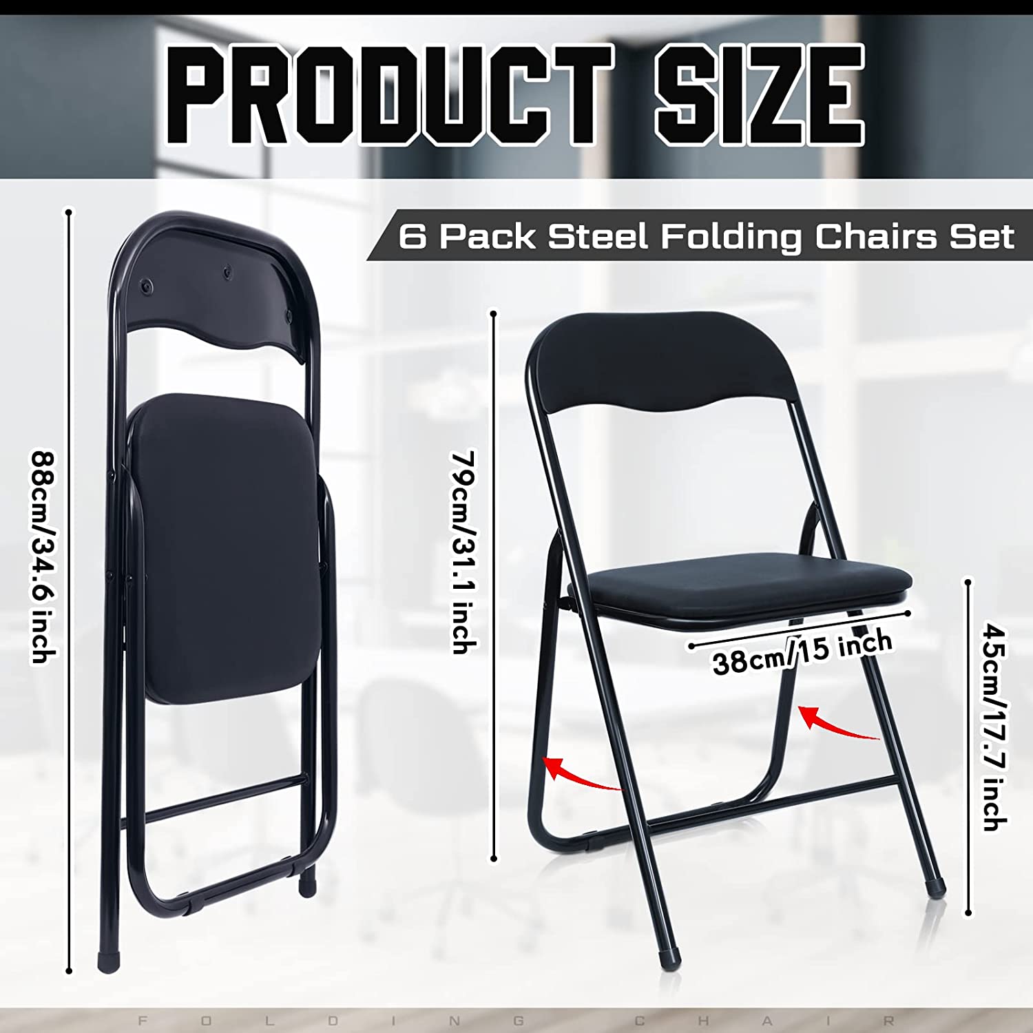 Deluxe Vinyl Padded Metal Folding Chair, 6 Pack, Black