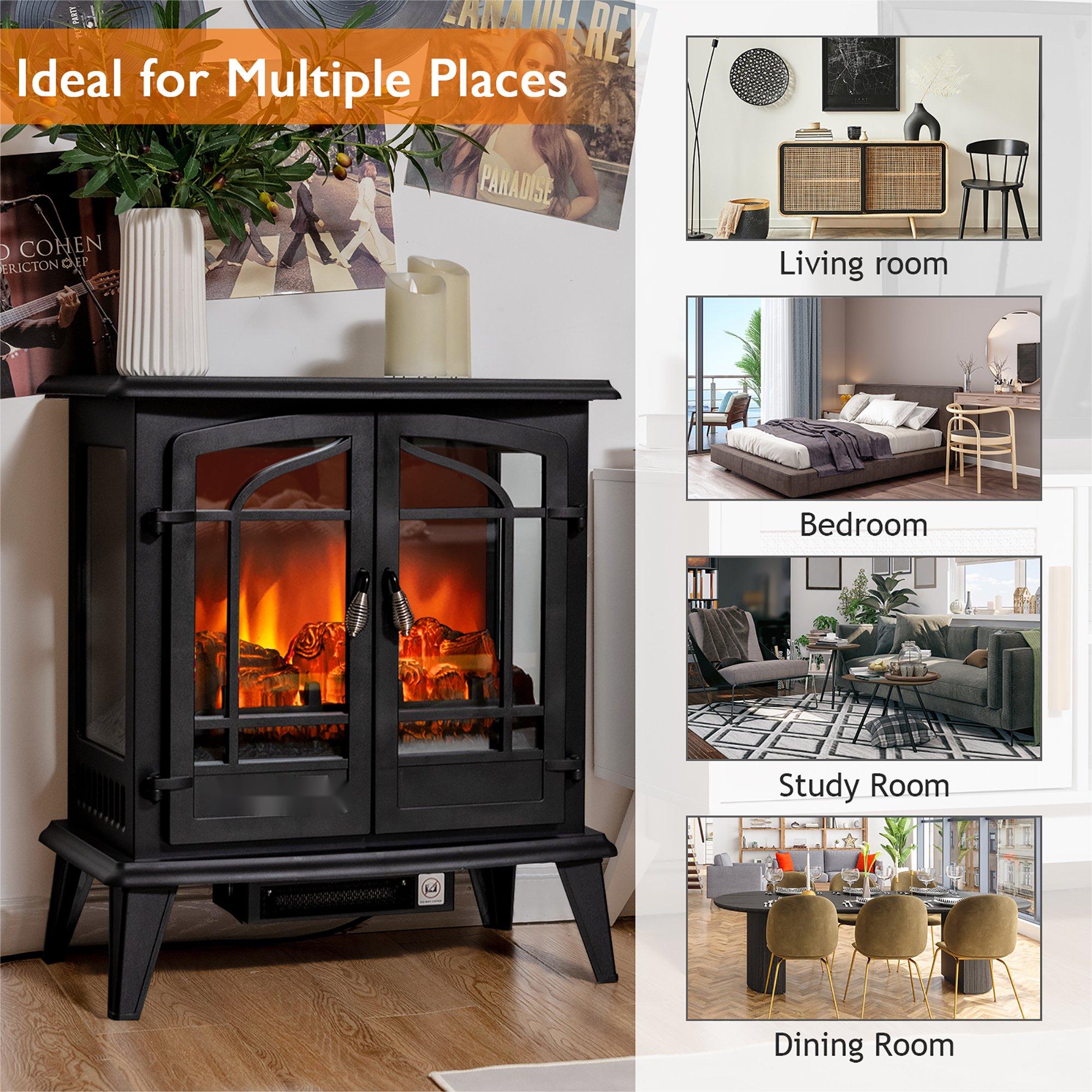25in Freestanding Electric Fireplace Heater Stove W/ Realistic Flame effect 1400W