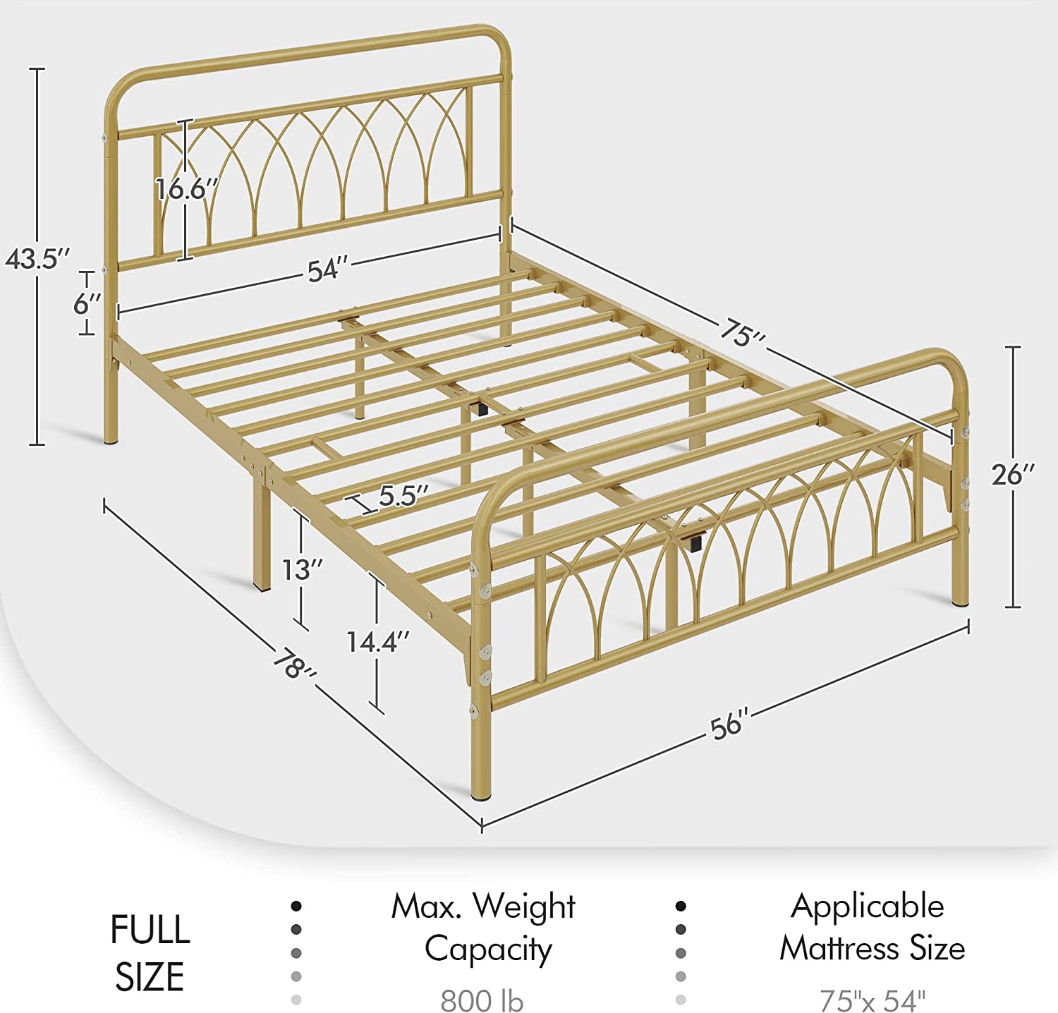 Full Bed Frame Metal Platform Bed with Petal Accented Headboard
