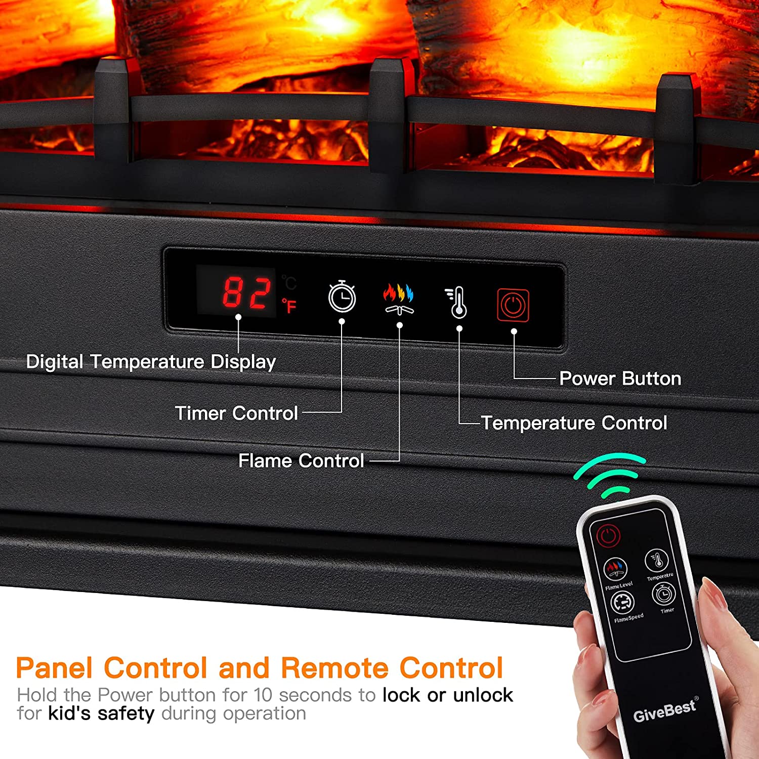 Infrared Quartz Electric Fireplace Stove Heater