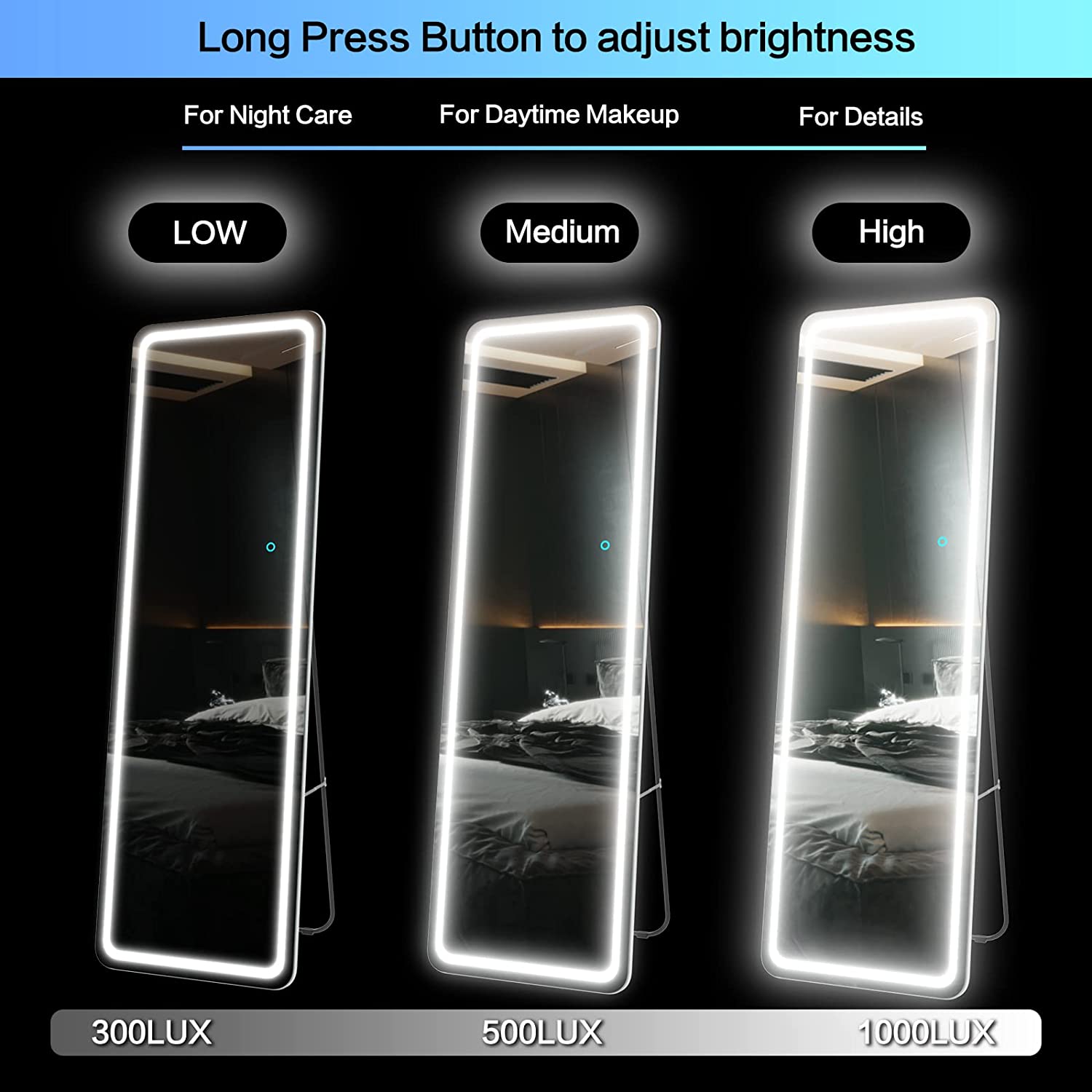 Full Length Floor Mirror with Lights 63x20in