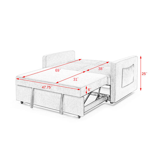 Loveseats Sofa Bed with Pull out Bed£¬Adjsutable Back and Two Arm Pocket£¬Blue