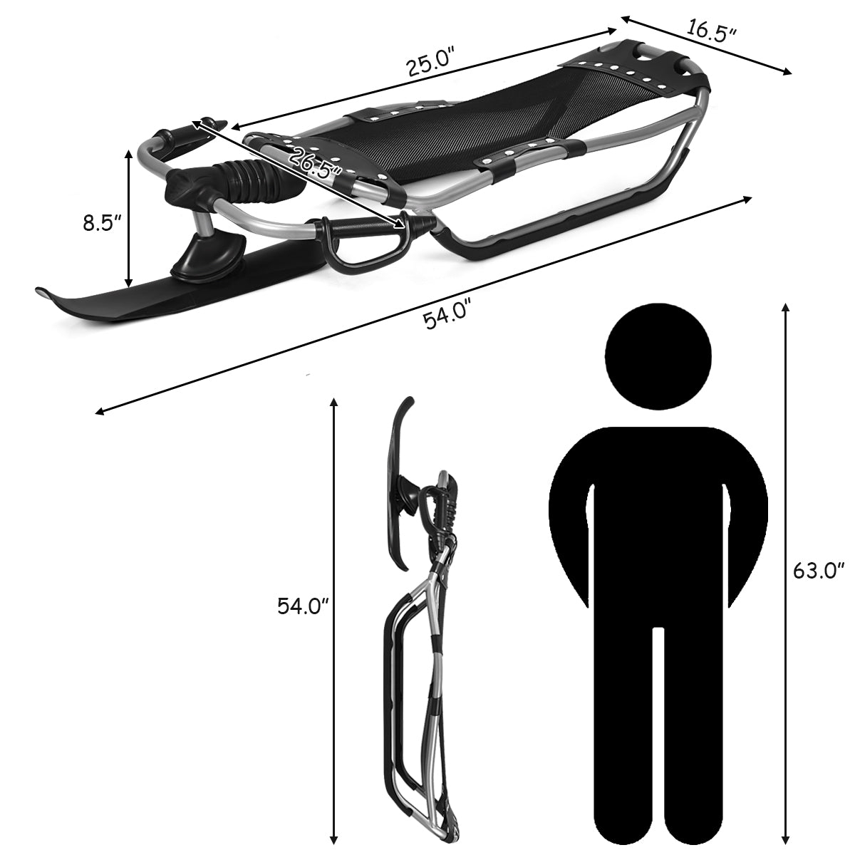 Snow Racer Sled Textured Grip Handles Mesh Seat Snow Slider