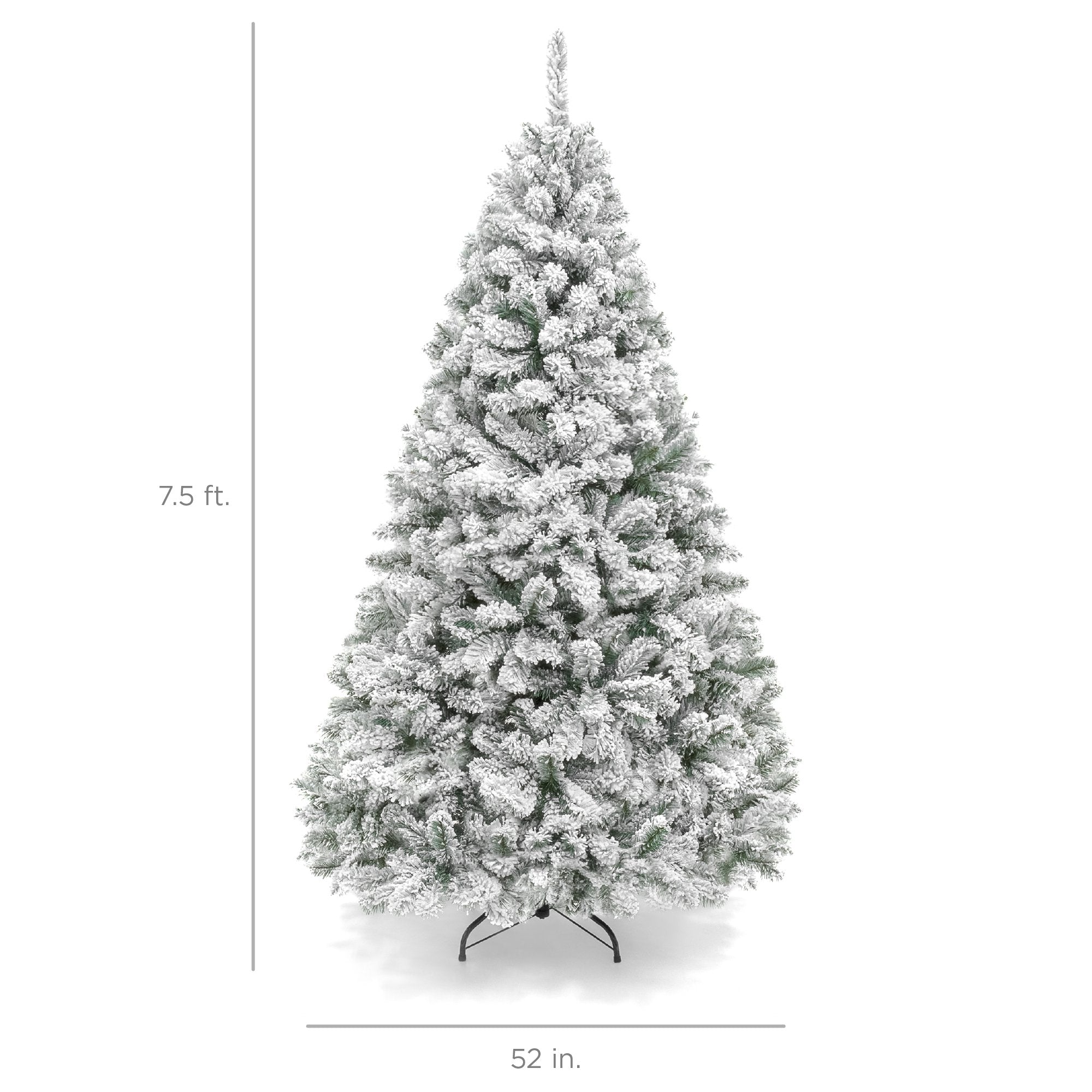 7.5ft Snow Flocked Christmas Tree, Premium Holiday Pine Branches, Foldable Metal Base