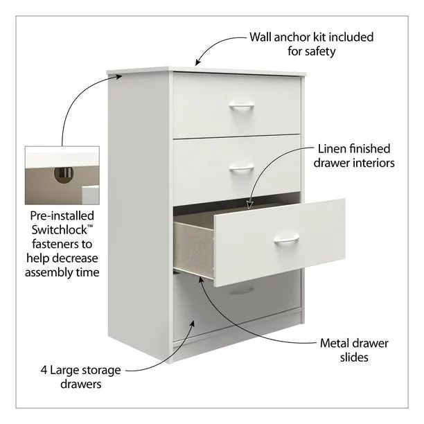 Classic 4 Drawer Dresser, Dove Gray