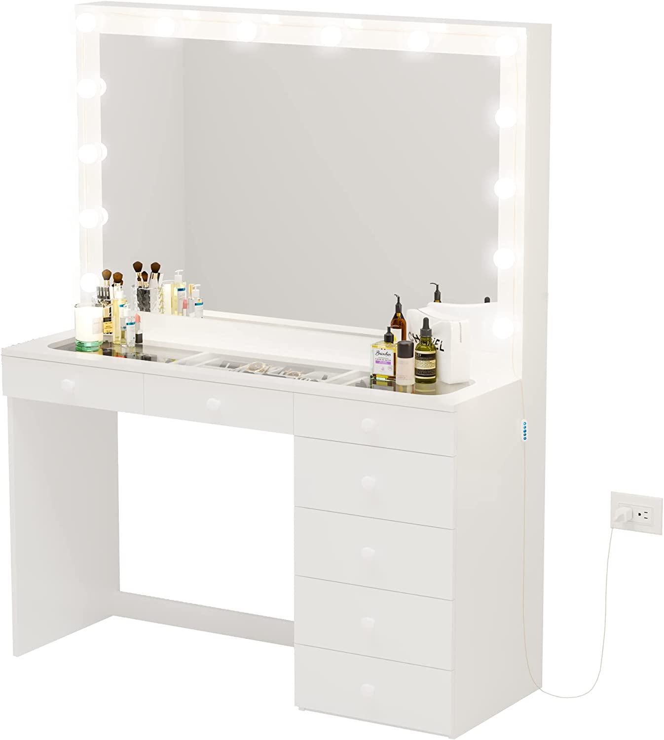 Serena Modern Makeup Vanity with Hollywood Lights Bulbs Add-On