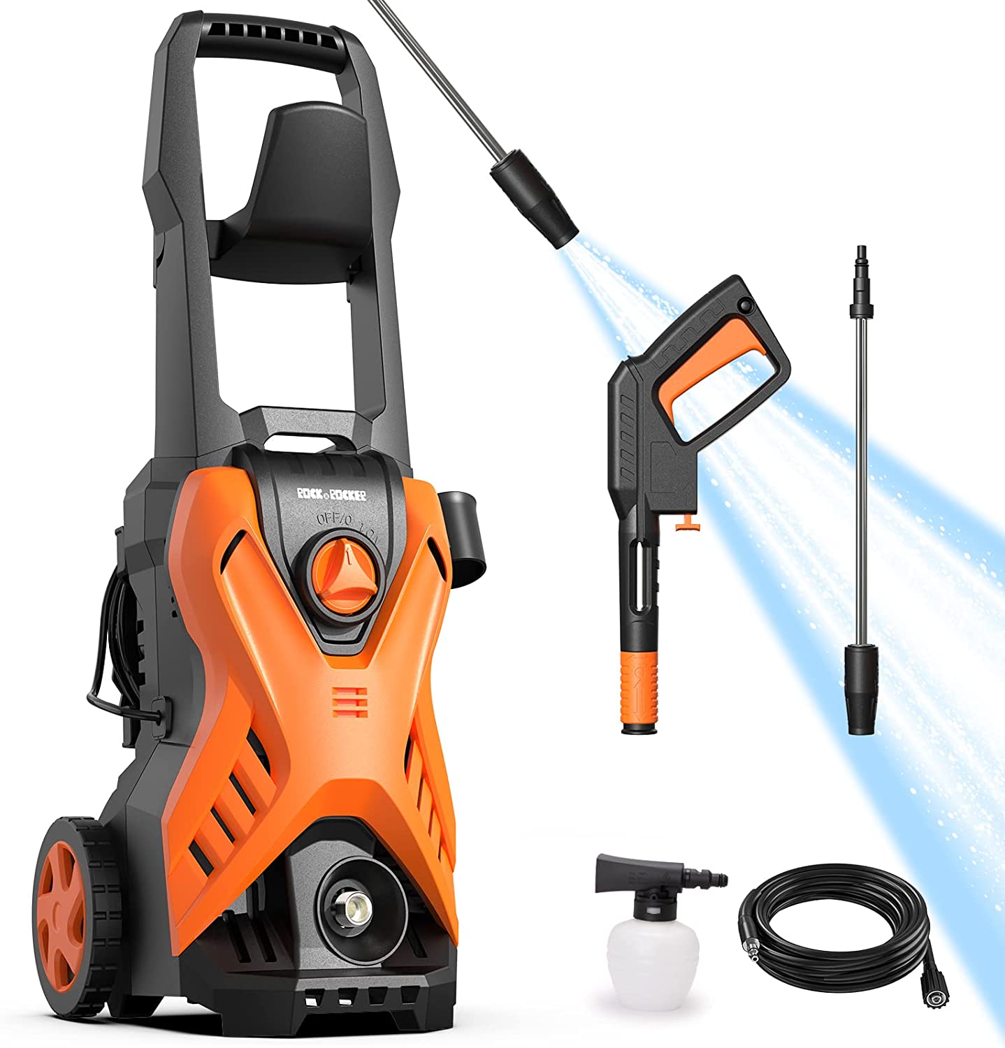 Pressure Washer RockRocker 2150 PSI Electric Power Washer 1.6 GPM Portable Car Washer with Adjustable Spray Nozzle, Foam Cannon, IPX5 Car Washer Cleaner for Home/Car/Driveway/Patio Furniture
