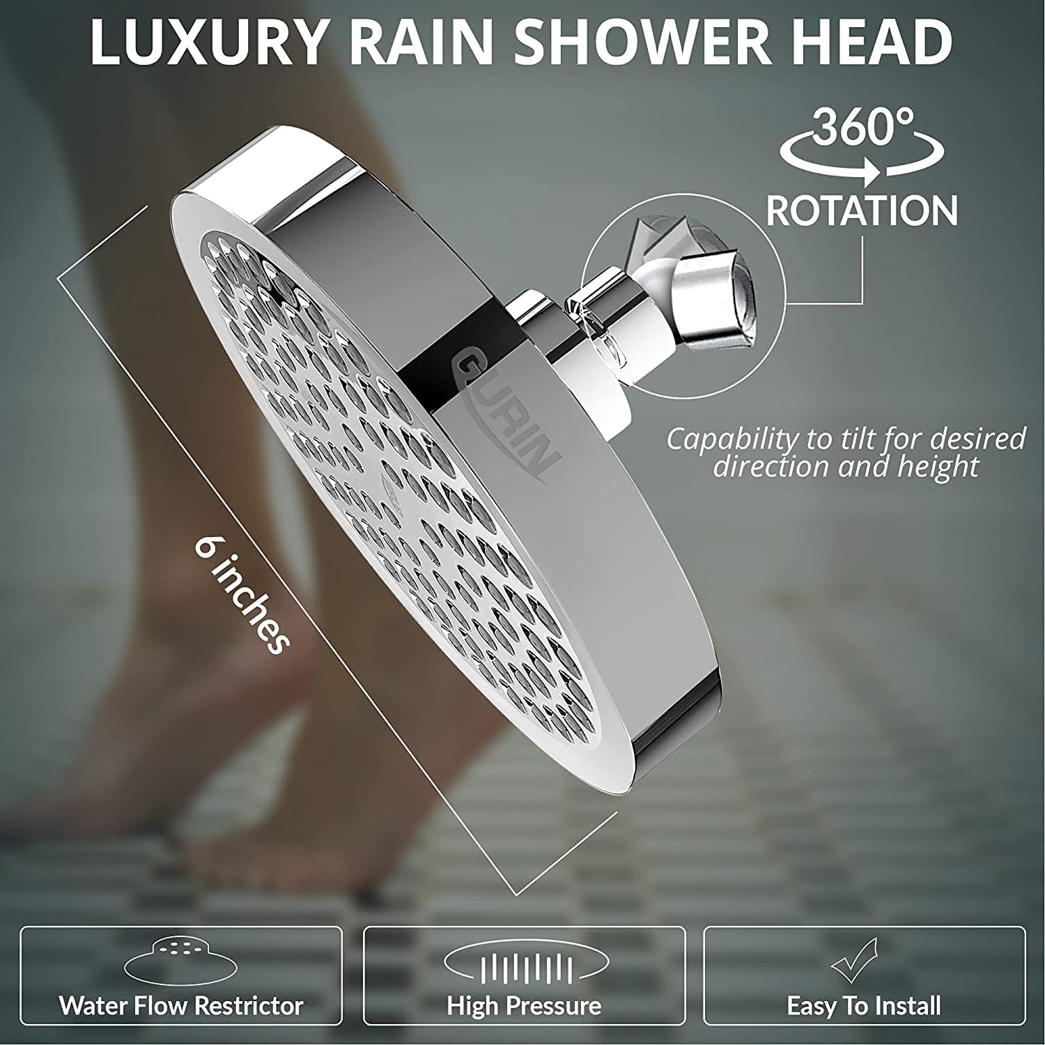8in High Pressure Rainfall Shower Head