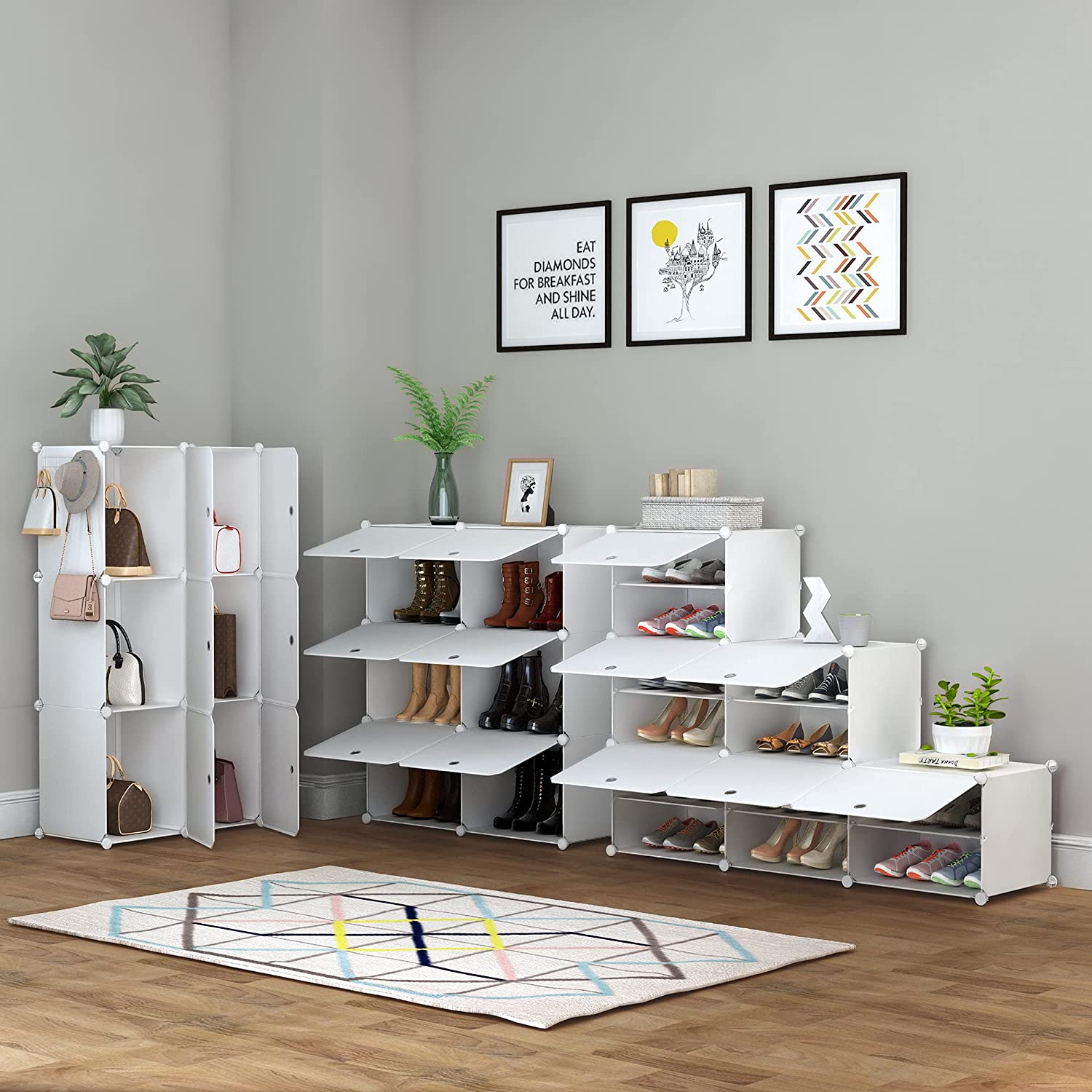 Shoe Rack, 6 Tier Shoe Storage Cabinet 24 Pair Plastic Shoe Shelves Organizer for Closet Hallway Bedroom Entryway