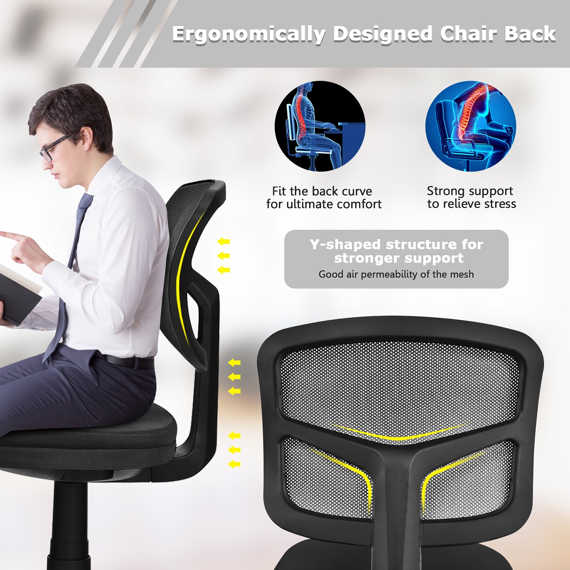 Armless Office Chair Adjustable Swivel Computer Mesh Desk Chair Black