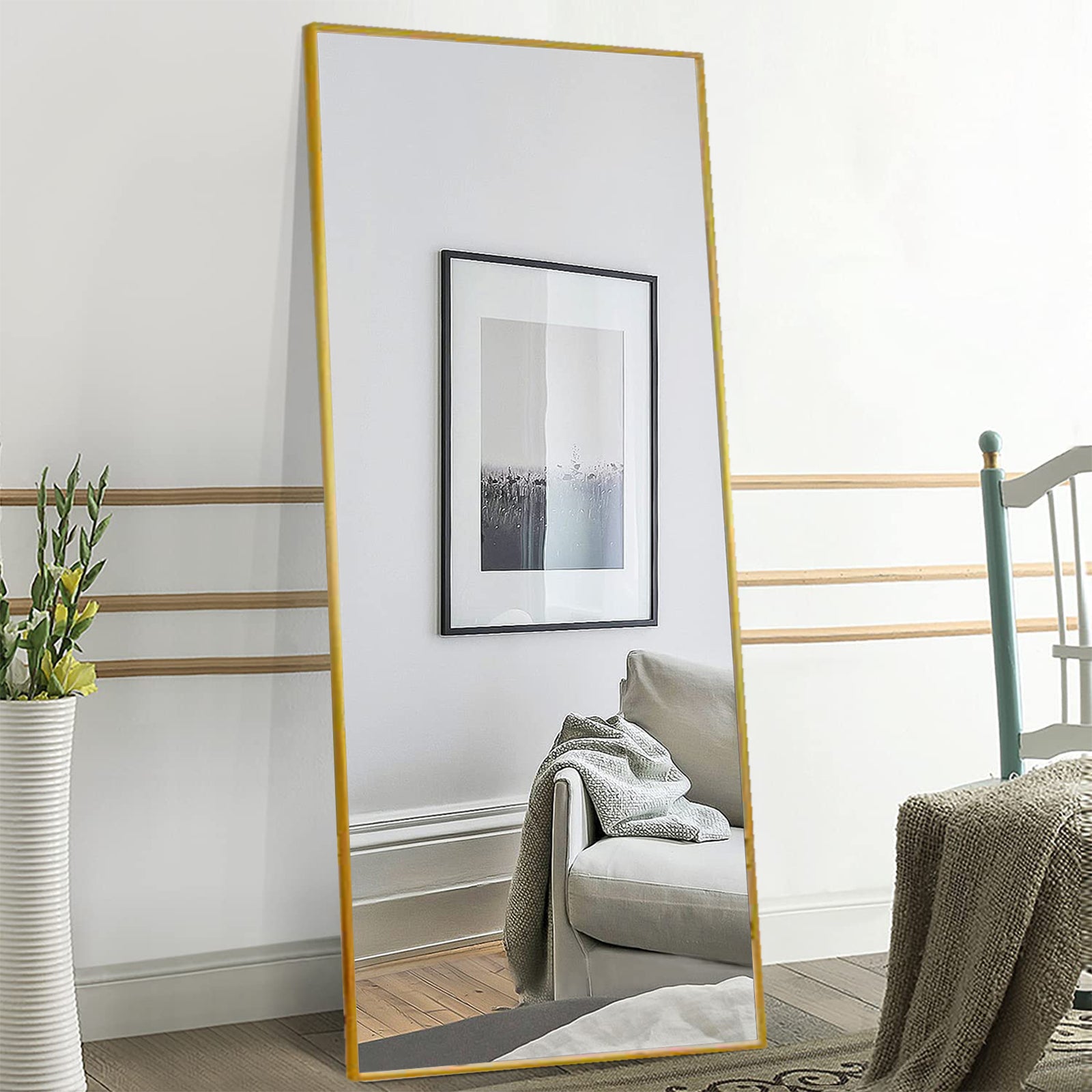 65 inch Full Length Mirror Rectangle Body Floor Mirror, Gold