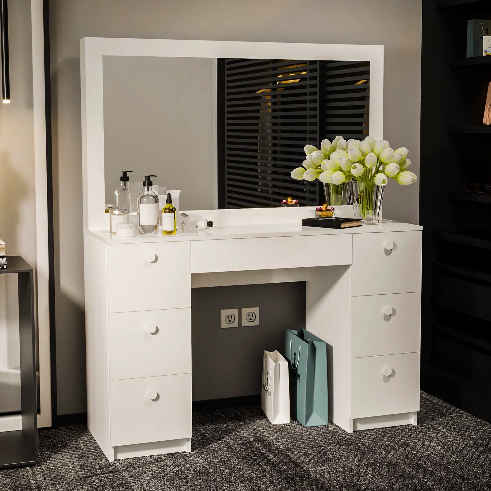 Modern Vanity Desk, White Finish, for Bedroom and Dressing Room