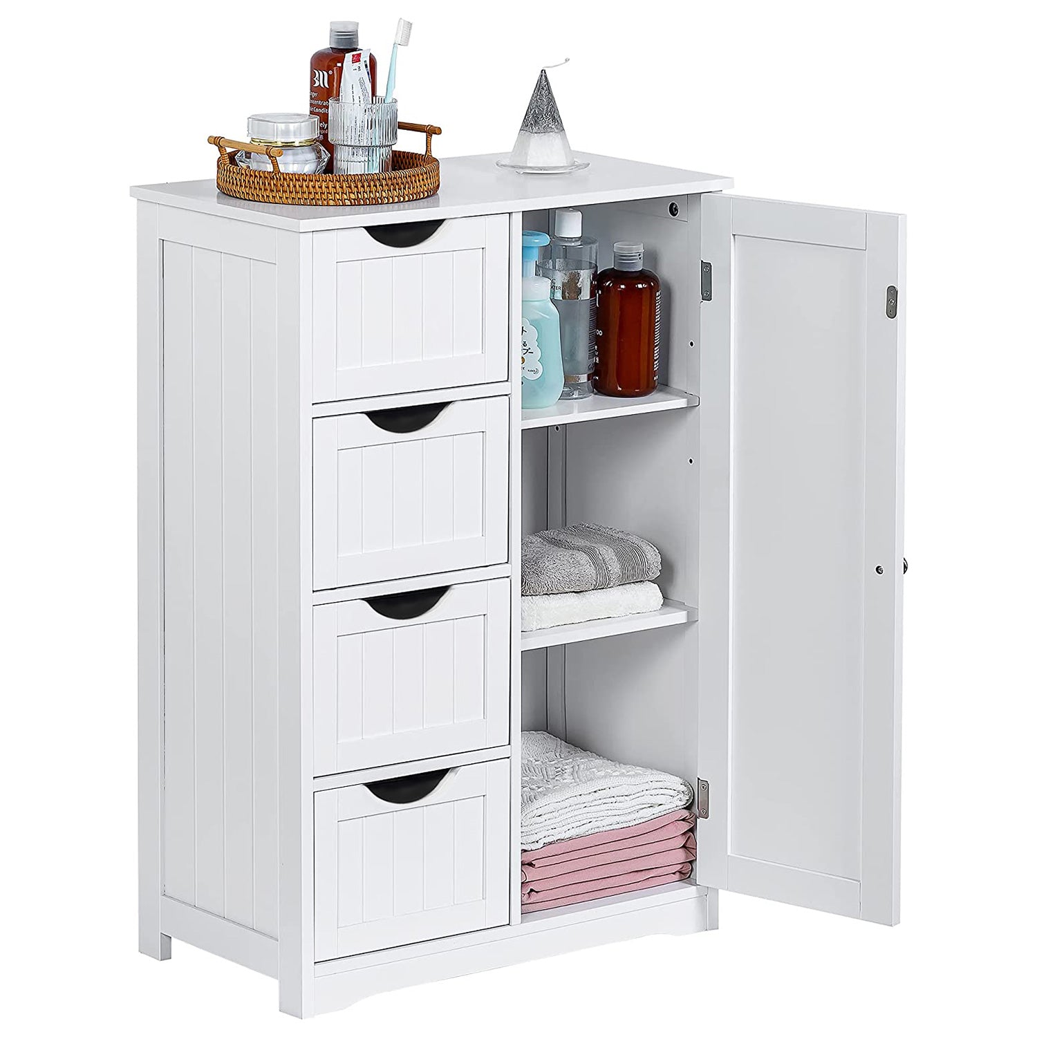 Storage Cabinet Wooden 4 Drawer Bathroom Entryway Cupboard, White