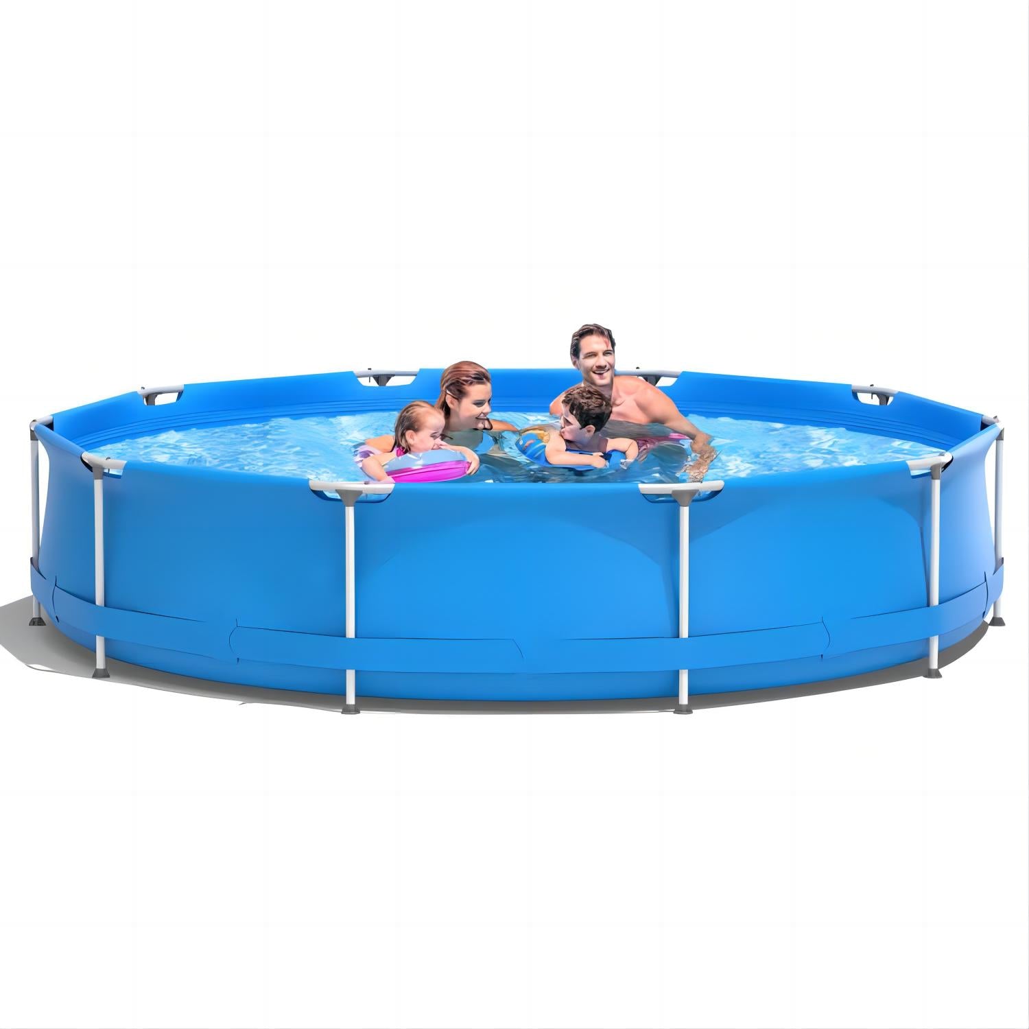 Round Above Ground Swimming Pool With Pool Cover, Blue