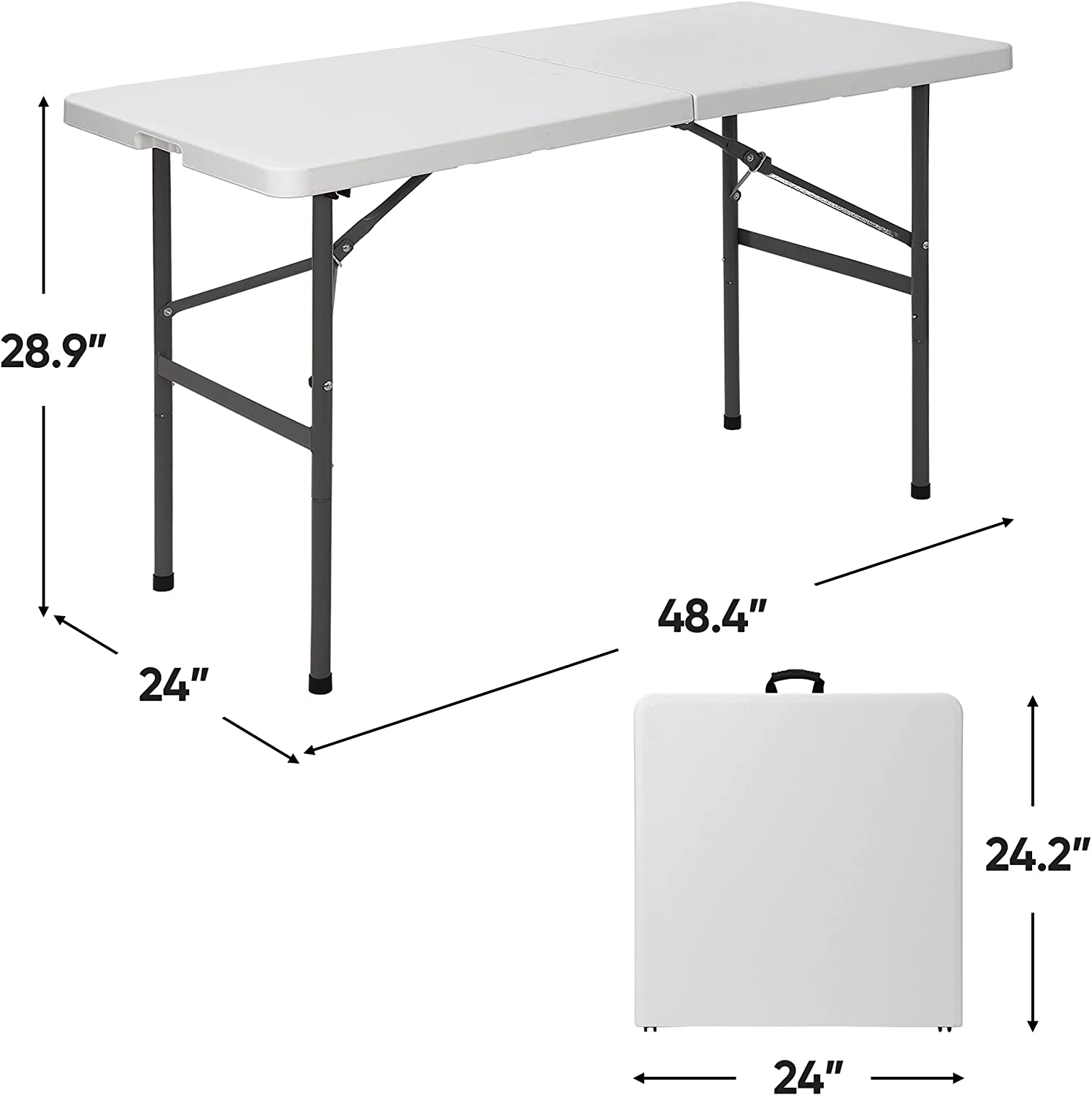 4 Foot Plastic Folding Table, Indoor Outdoor Heavy Duty Fold-in-Half Picnic Party