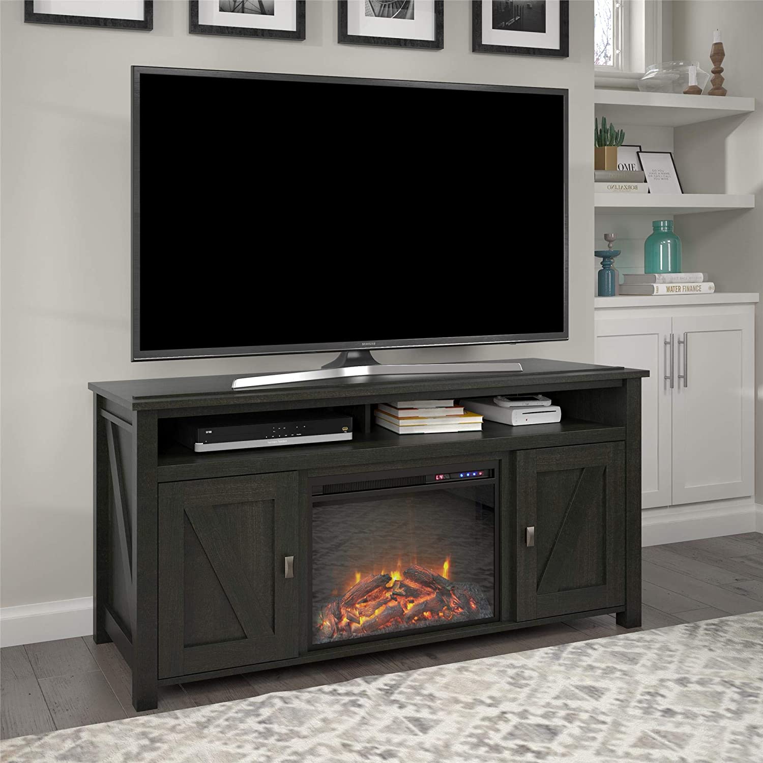 Electric Fireplace TV Console for TVs up, Black Oak