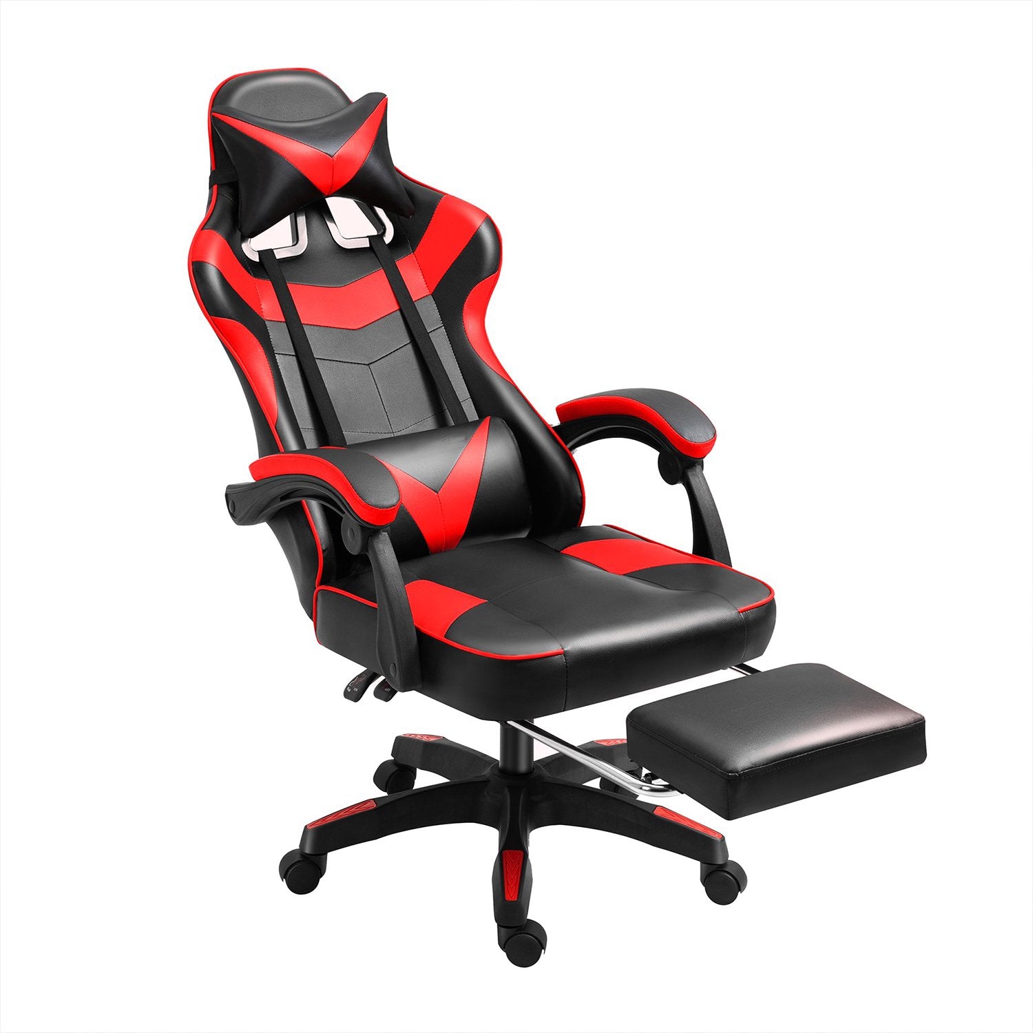 Red Block Computer Chair Gaming Chair Office Computer Chair with Footrest Red – Furnibear