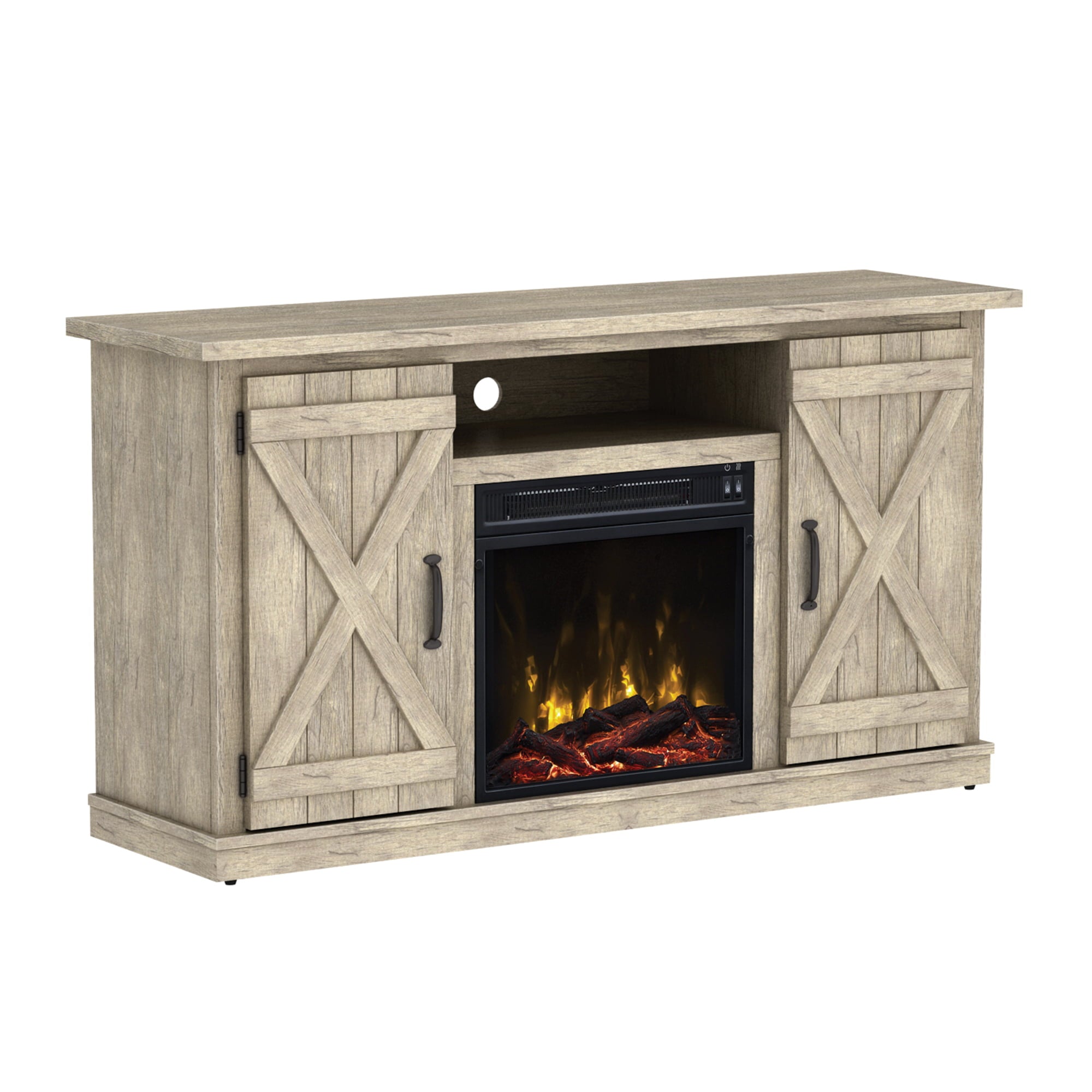 Barn Door TV Stand for TVs up to 55in with Classic Flame Electric Fireplace
