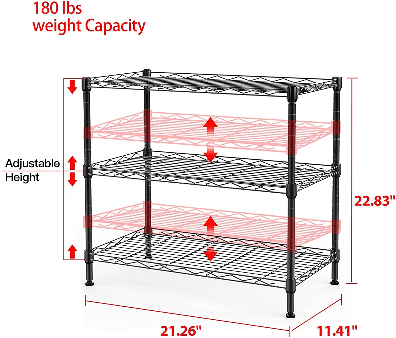 3 Shelf Wire Shelving Unit Adjustable Storage Shelving
